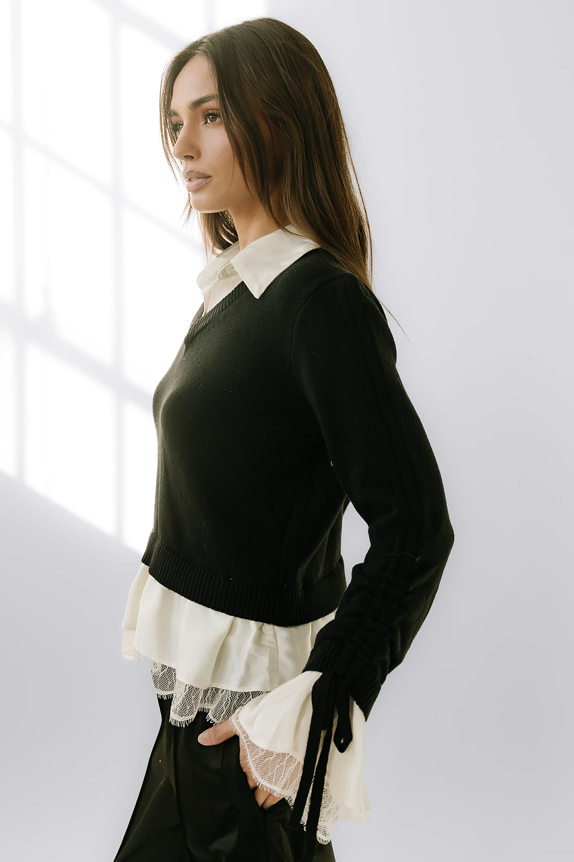 Bennet Double Layer Sweater in Black - Image 6