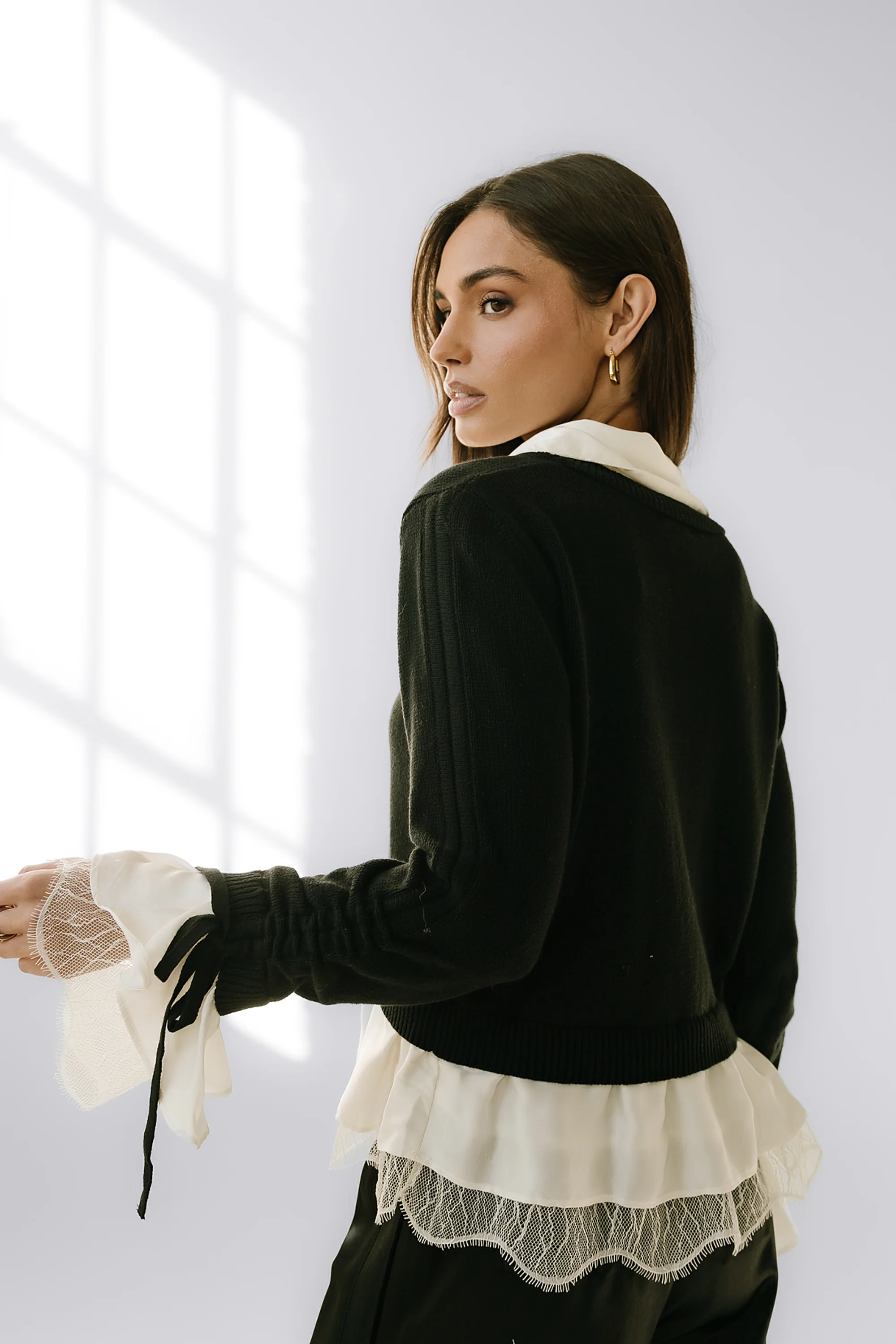 Bennet Double Layer Sweater in Black - Image 7