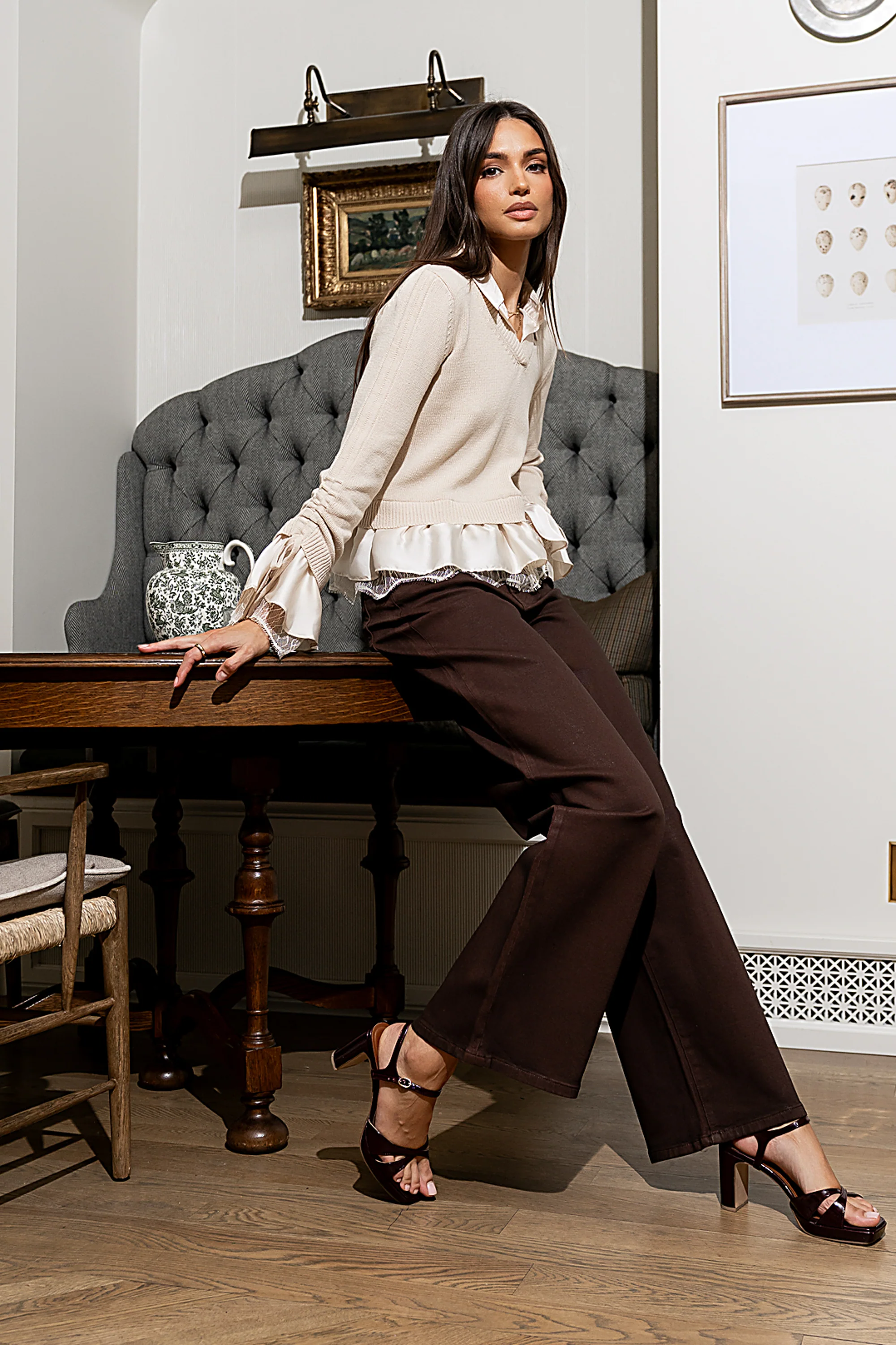 Bennet Double Layer Sweater in Cream - Image 3