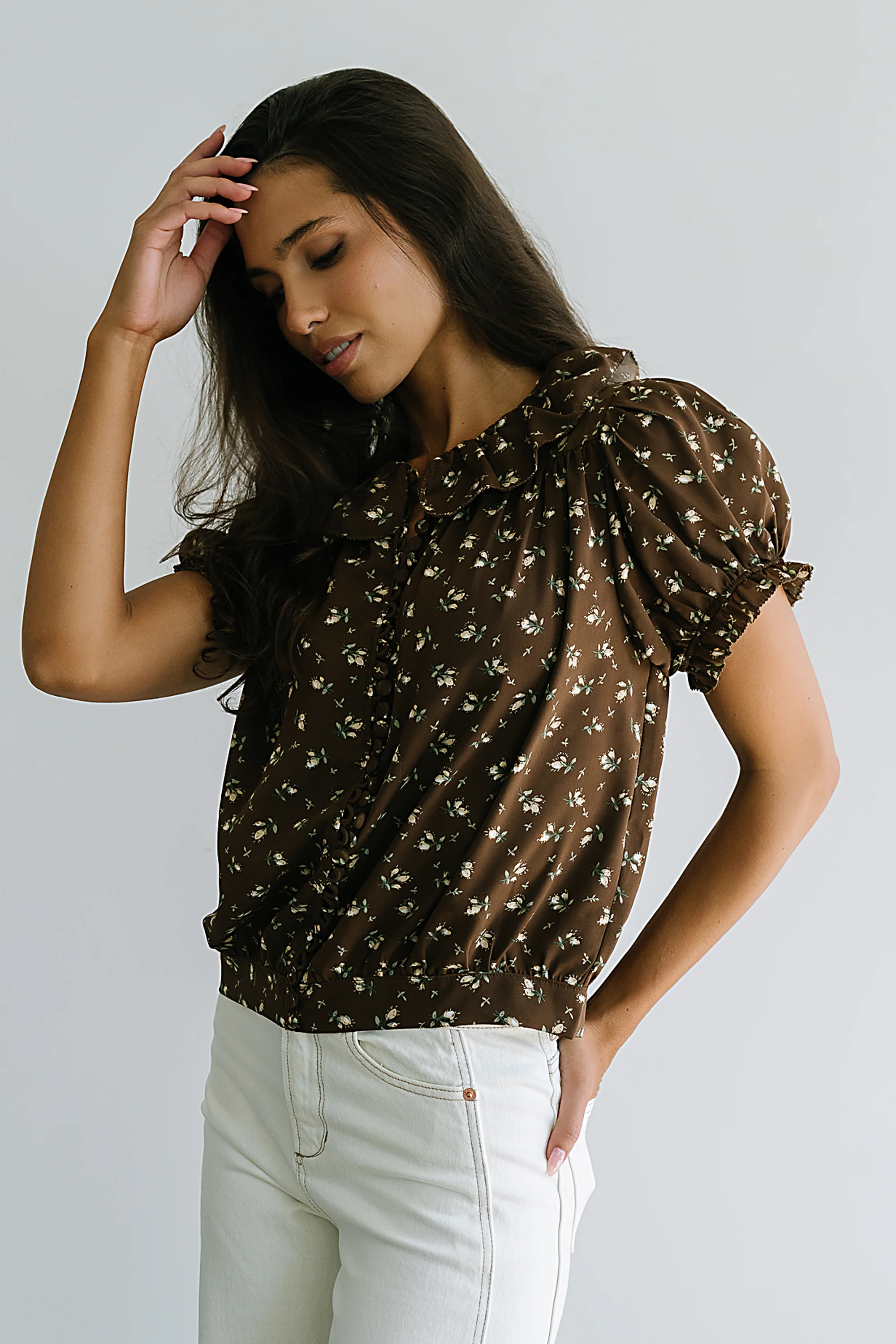 Bennie Collared Blouse in Brown - Image 7