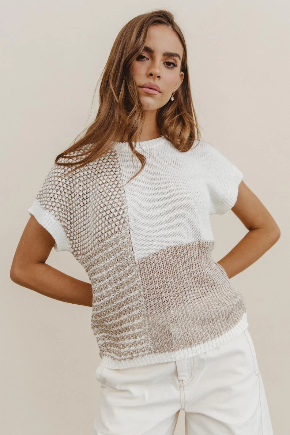 Bennie Colorblock Sweater in Taupe - FINAL SALE - Image 2