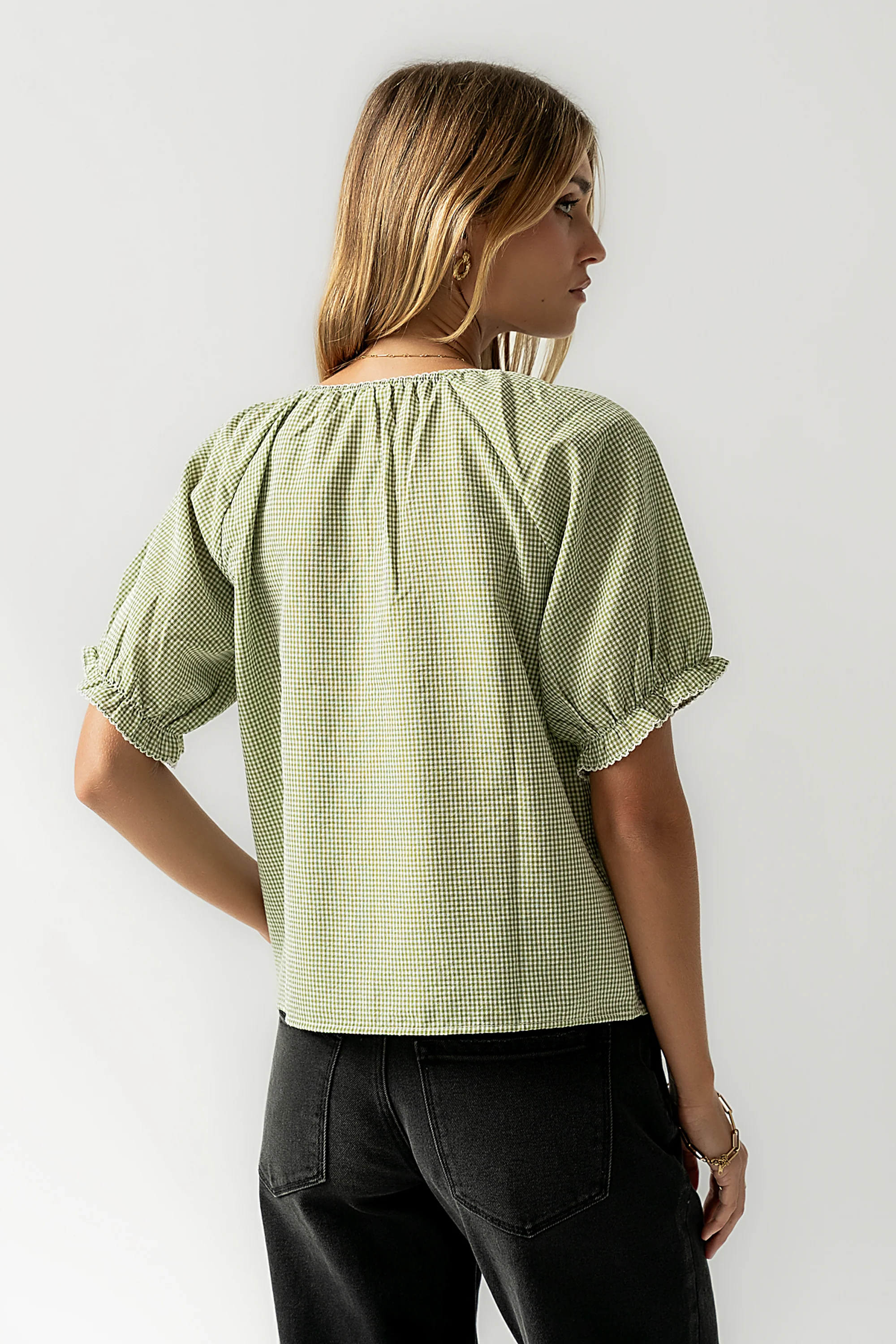 Benny Gingham Blouse in Green - Image 4