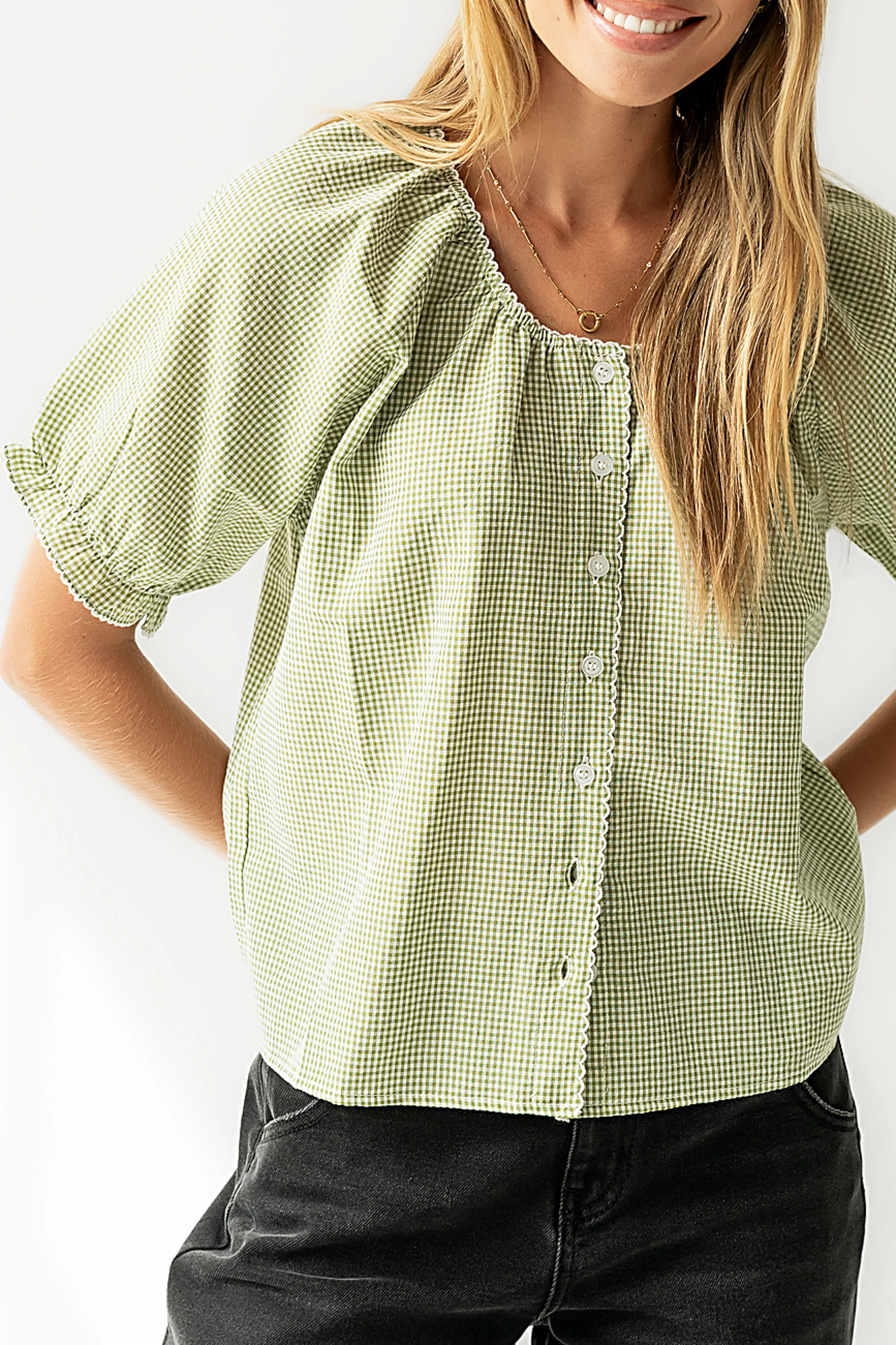 Benny Gingham Blouse in Green - Image 5