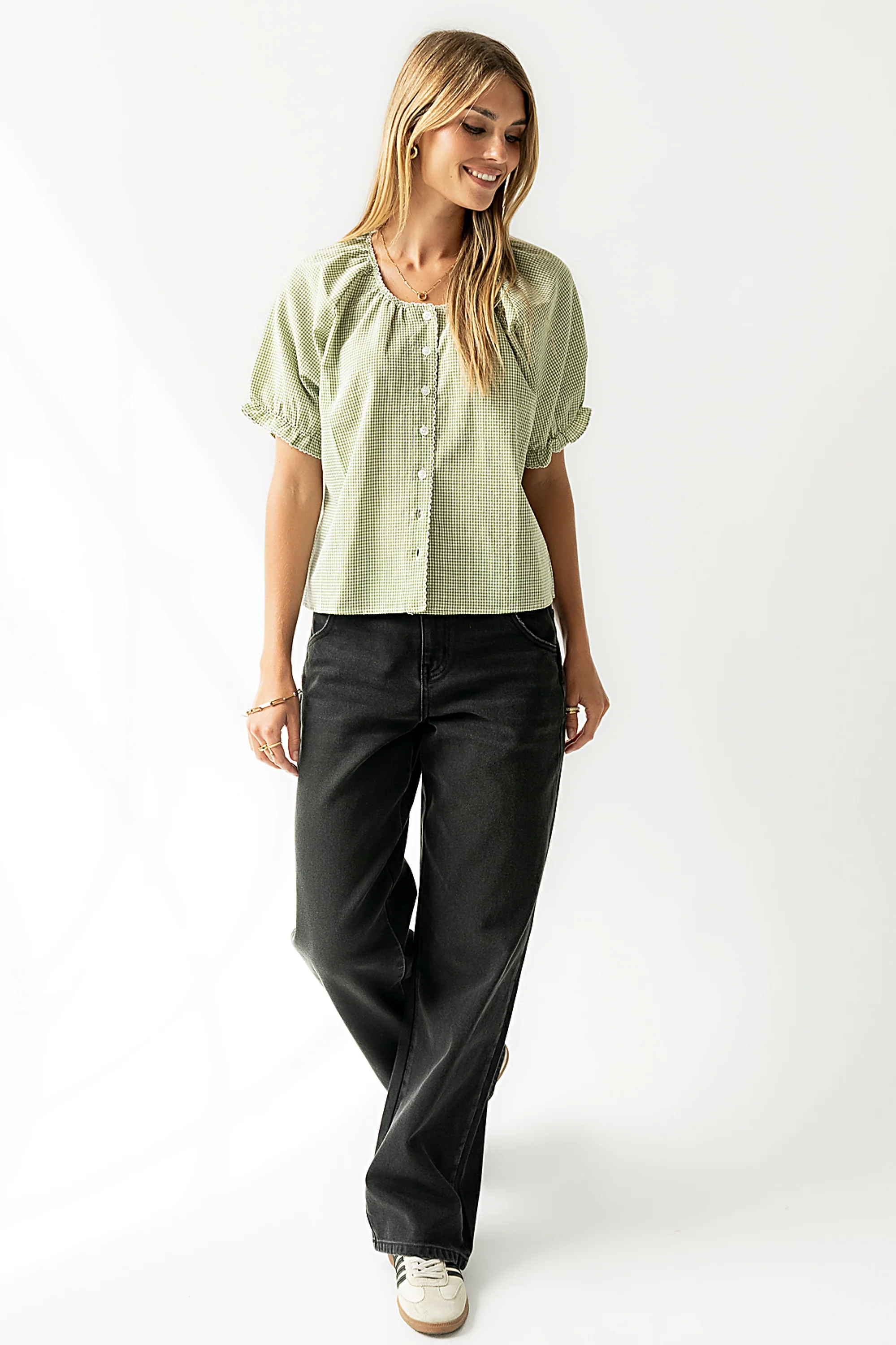 Benny Gingham Blouse in Green - Image 6