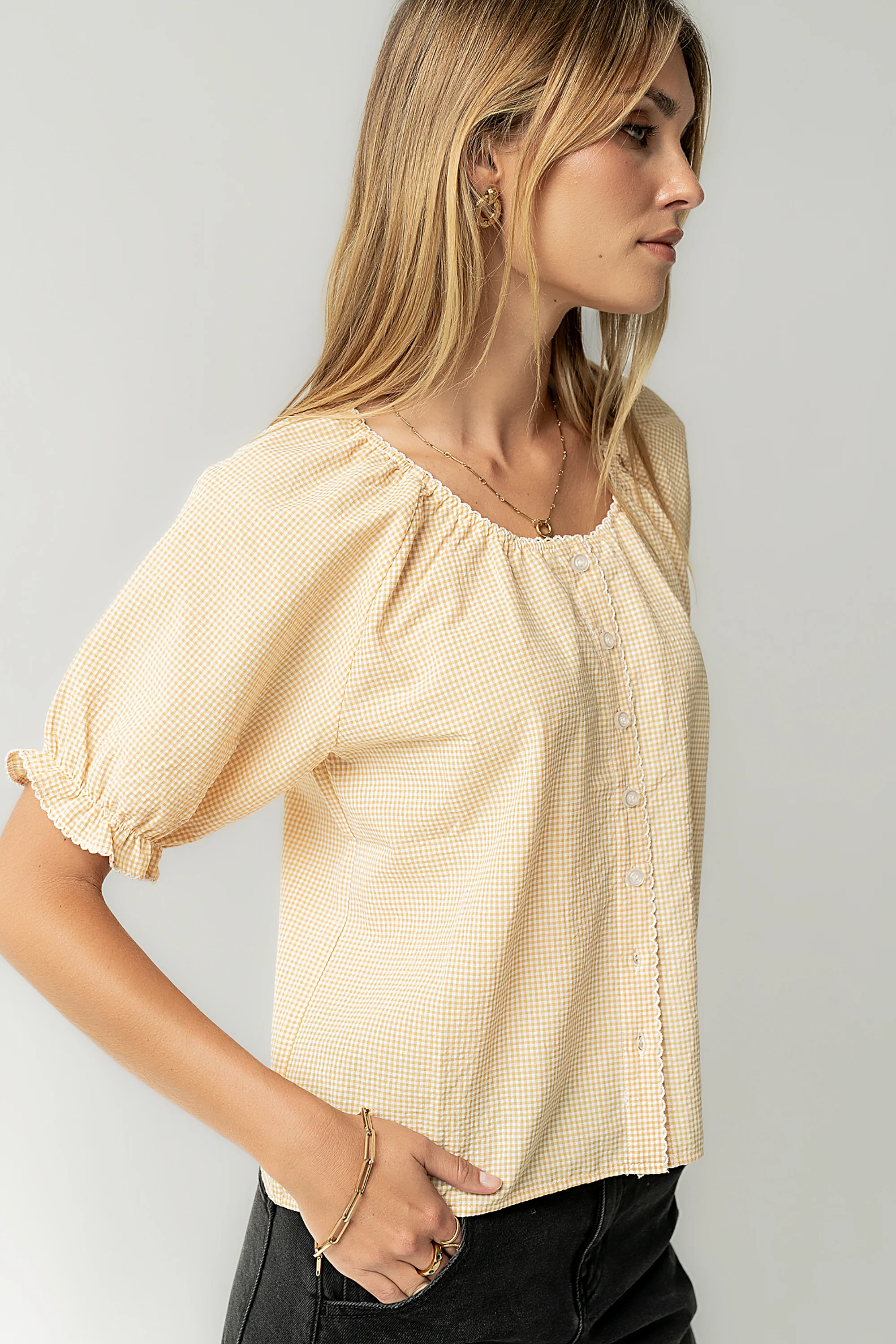 Benny Gingham Blouse in Yellow - Image 2
