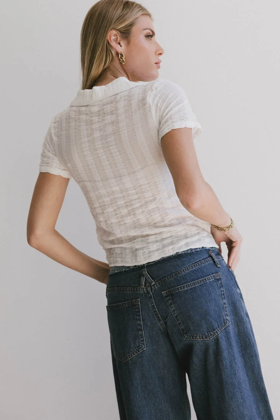 Berenice Textured Button Up in White - FINAL SALE - Image 3