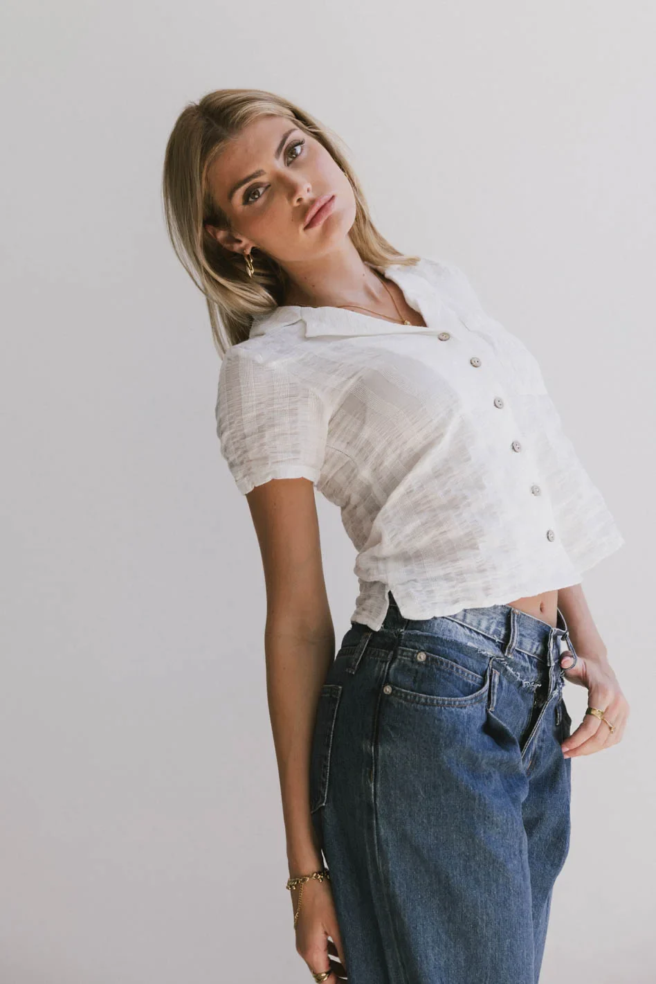 Berenice Textured Button Up in White - FINAL SALE - Image 4