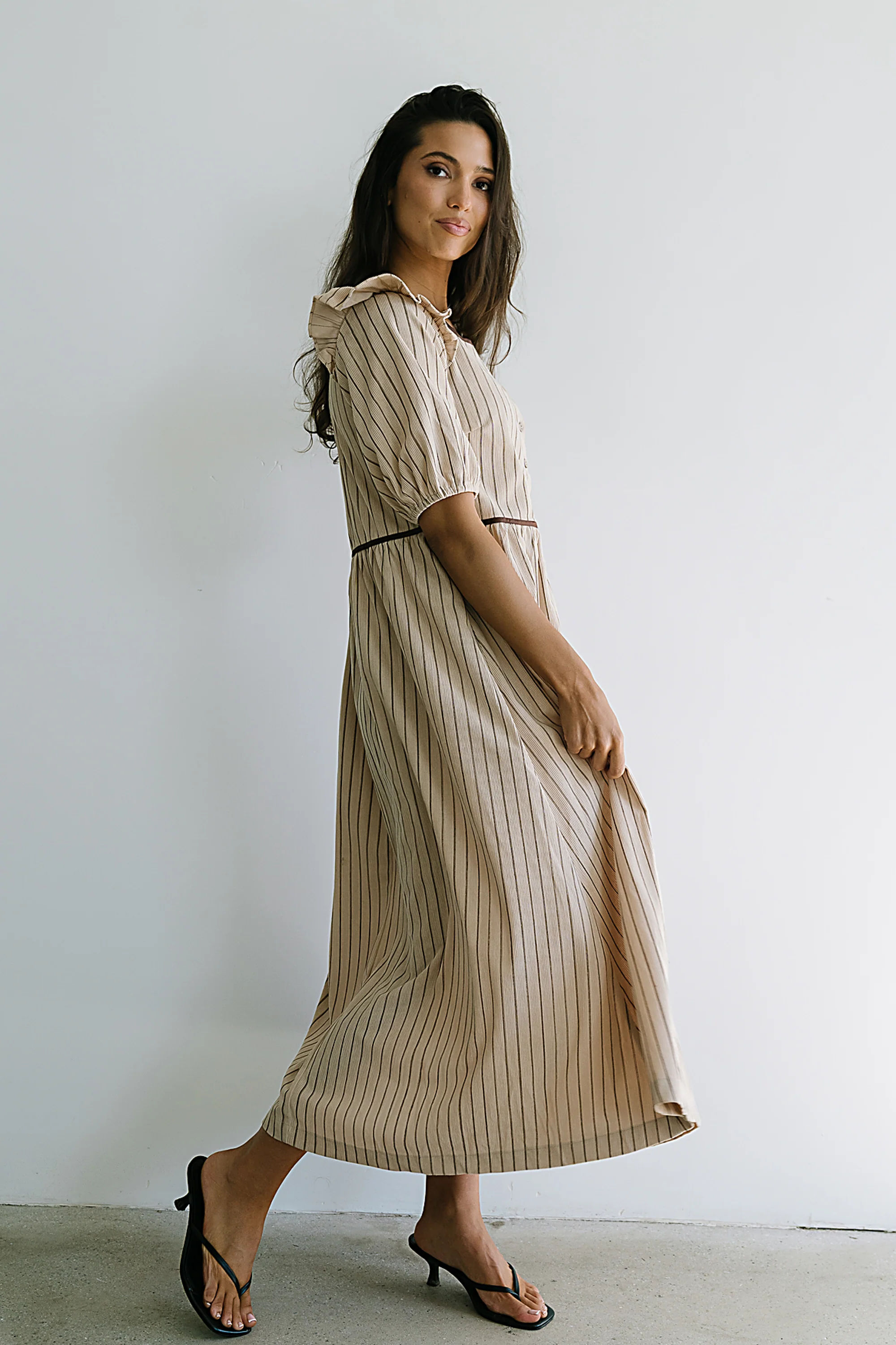 Berlin Corduroy Baby Doll Midi Dress in Taupe - FINAL SALE - Image 10