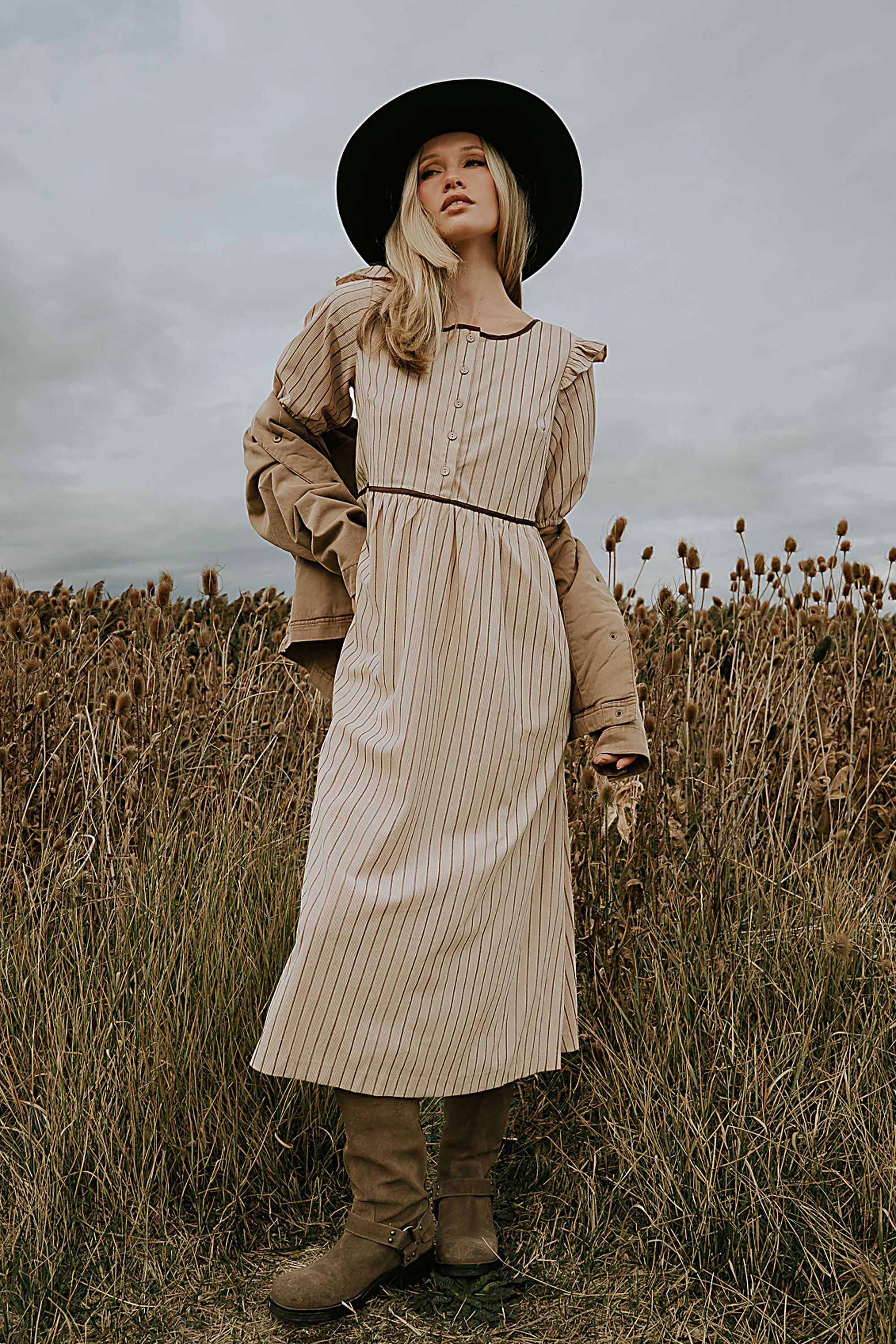 Berlin Corduroy Baby Doll Midi Dress in Taupe - FINAL SALE - Image 2