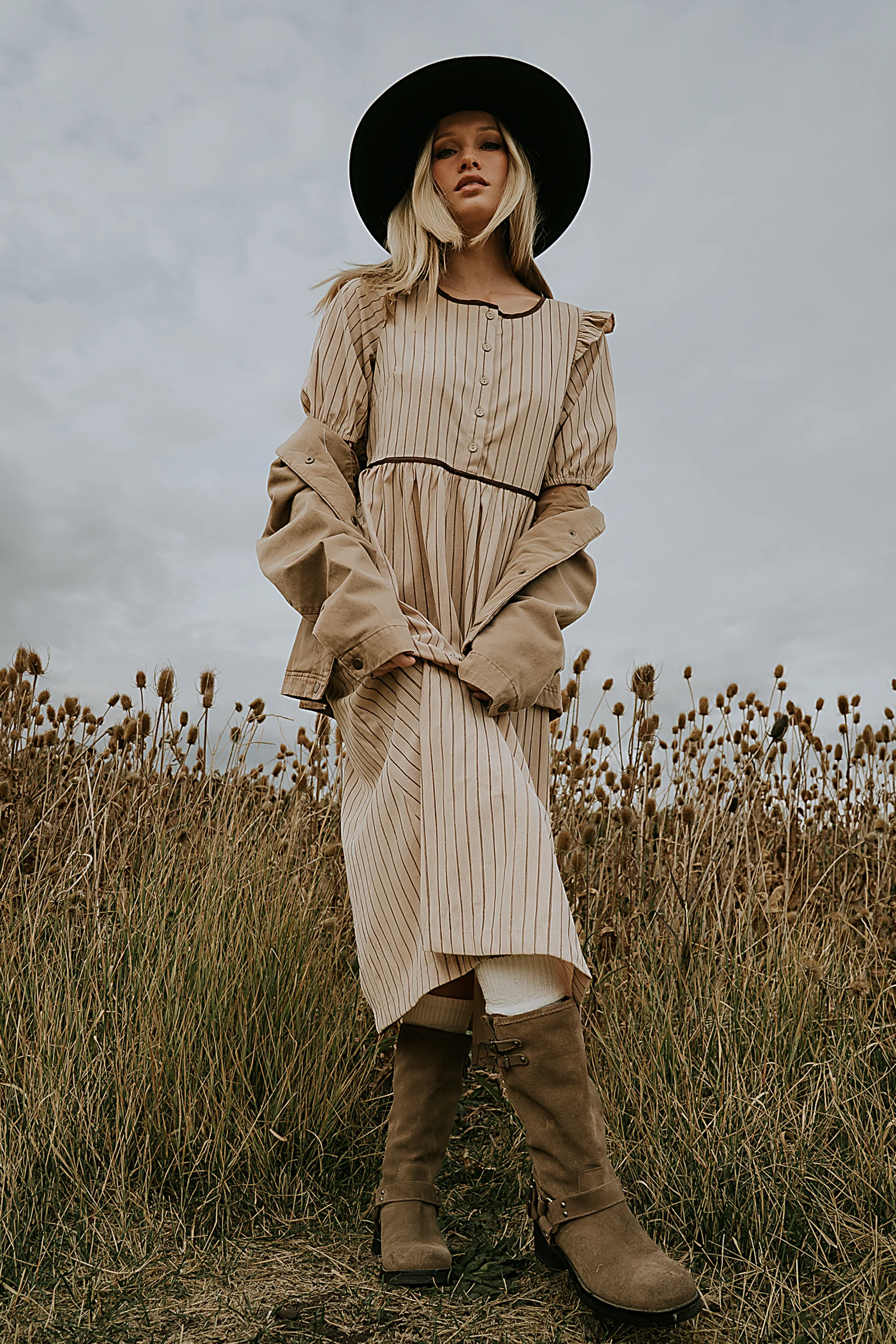 Berlin Corduroy Baby Doll Midi Dress in Taupe - FINAL SALE - Image 6