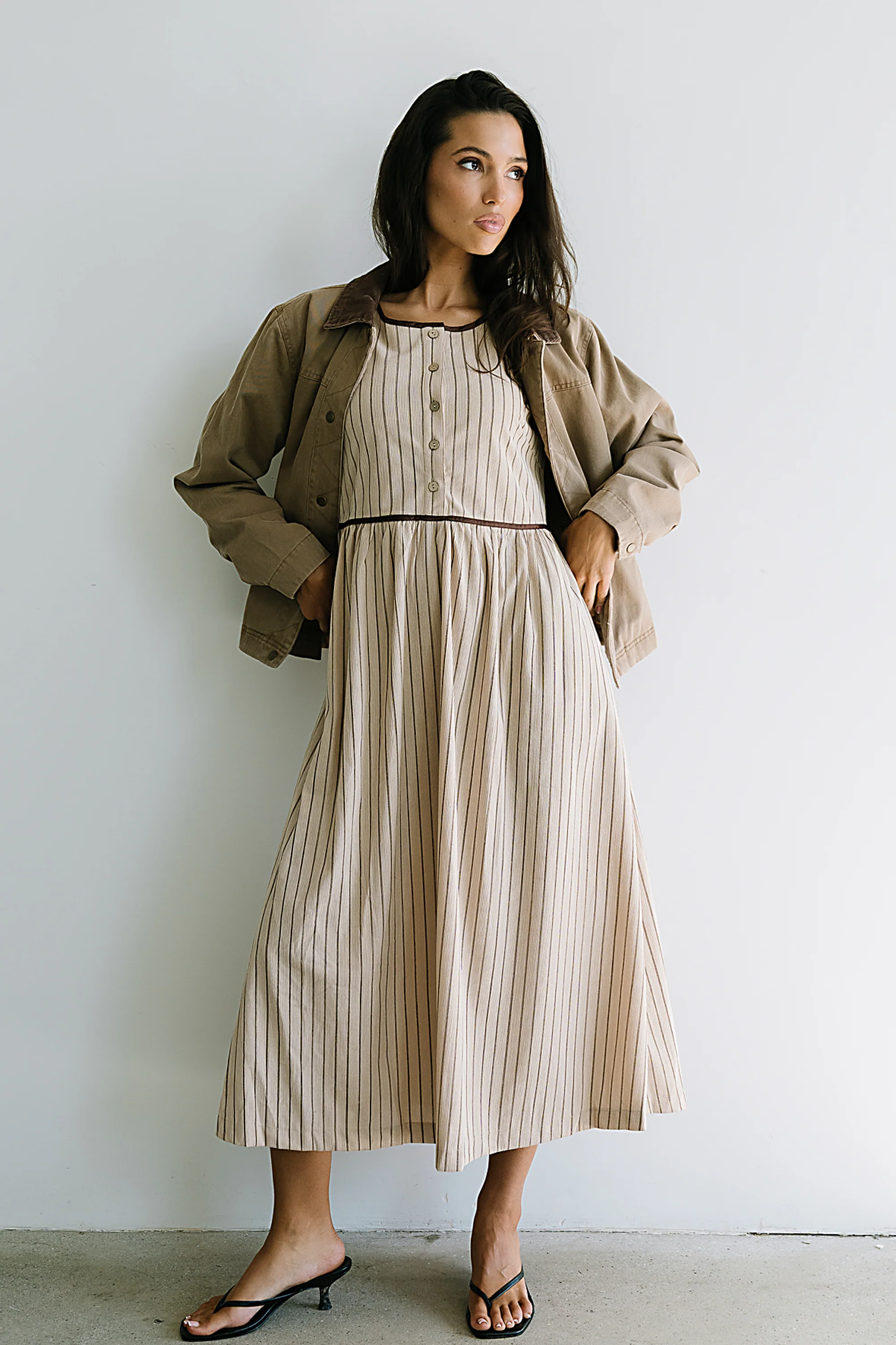 Berlin Corduroy Baby Doll Midi Dress in Taupe - FINAL SALE - Image 7