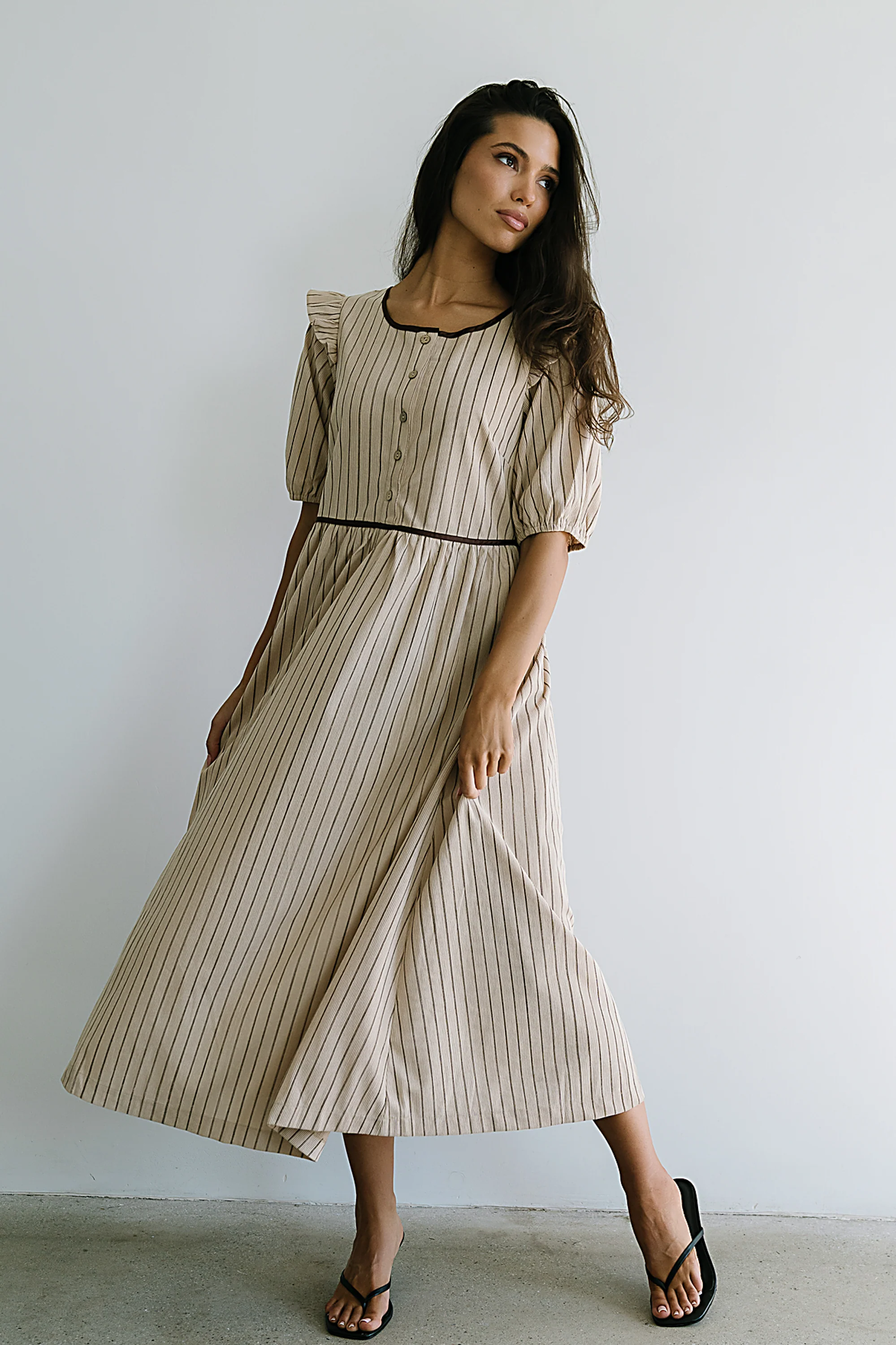 Berlin Corduroy Baby Doll Midi Dress in Taupe - FINAL SALE - Image 8