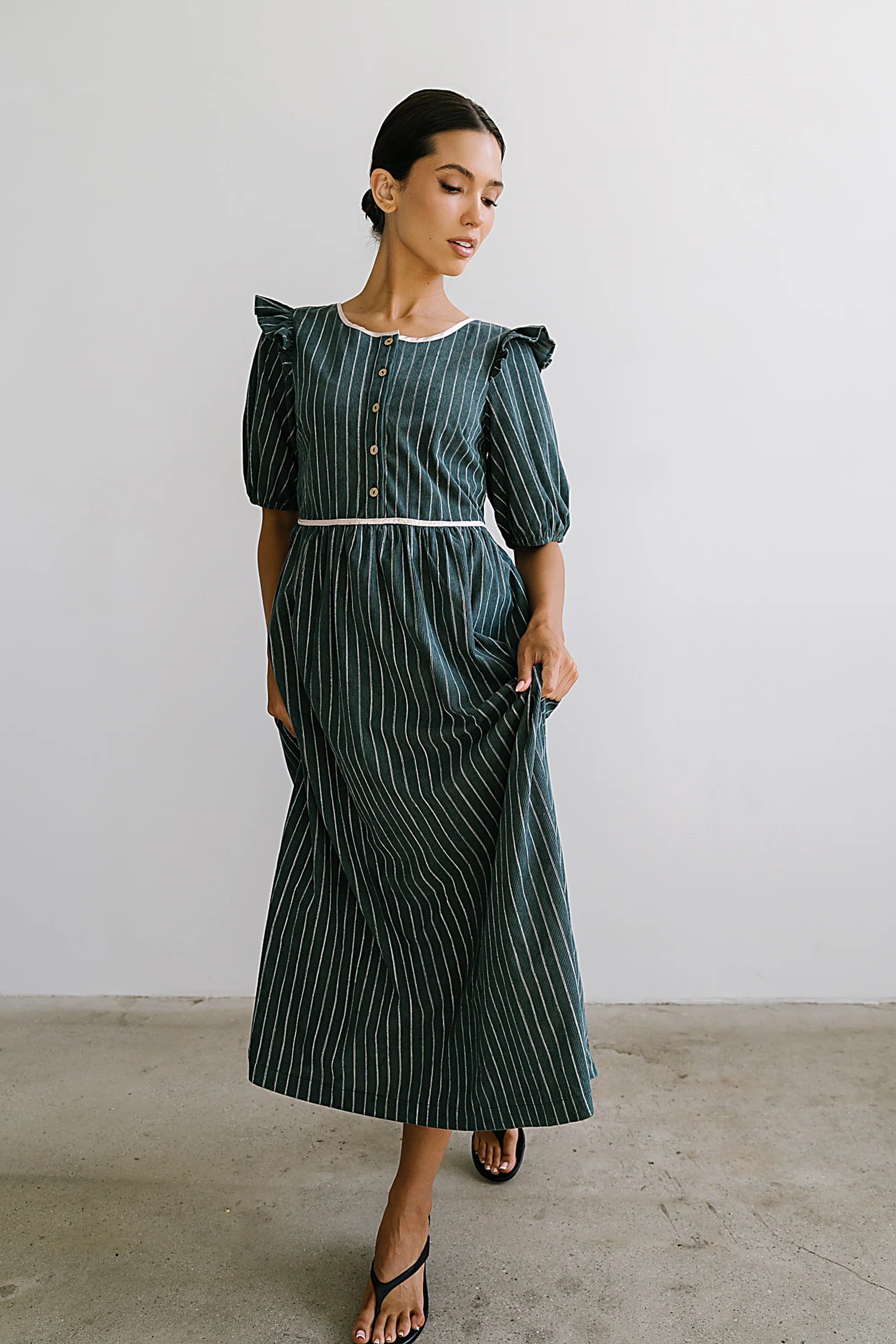 Berlin Corduroy Baby Doll Midi Dress in Green - FINAL SALE
