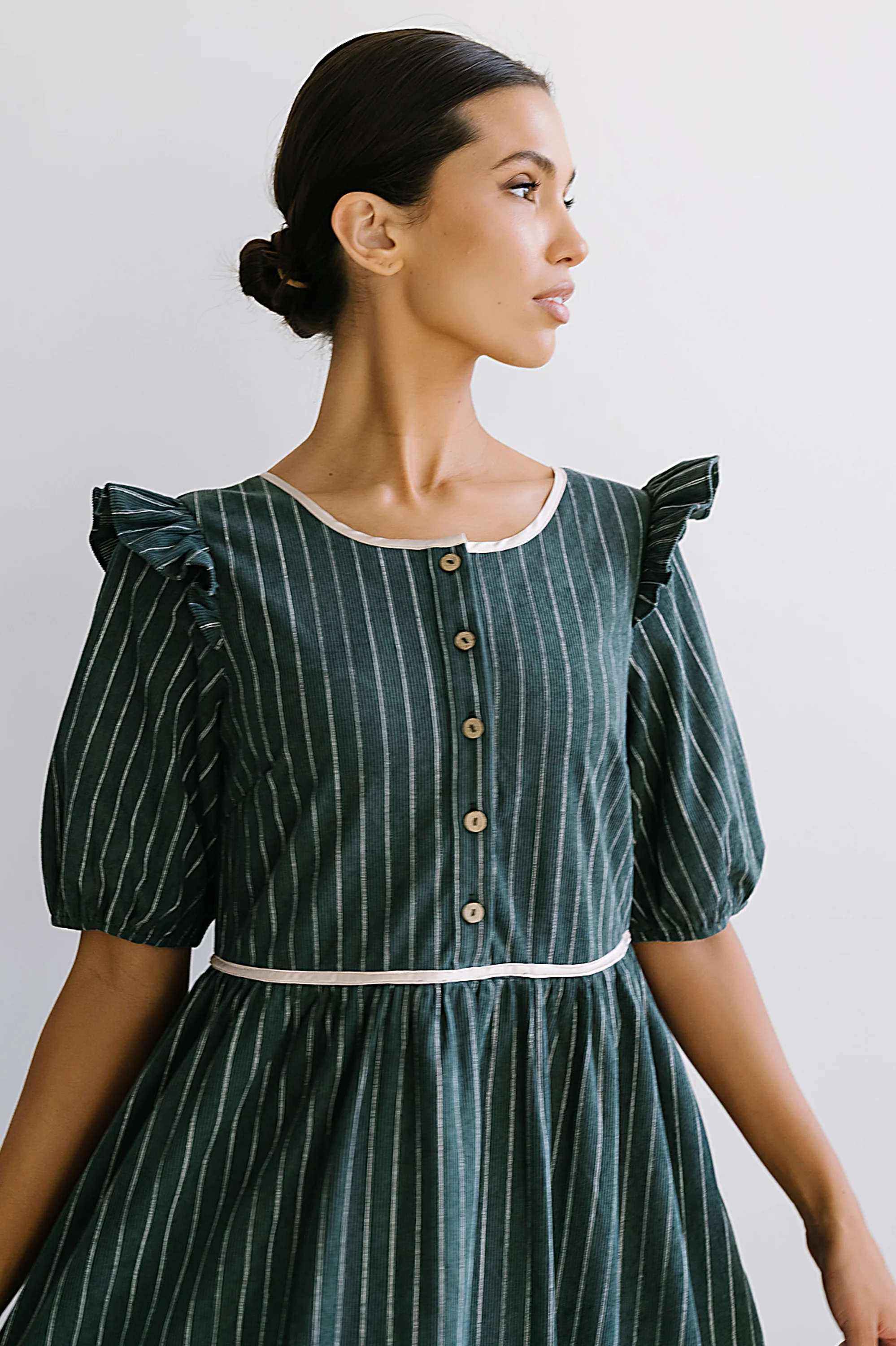 Berlin Corduroy Baby Doll Midi Dress in Green - FINAL SALE - Image 10
