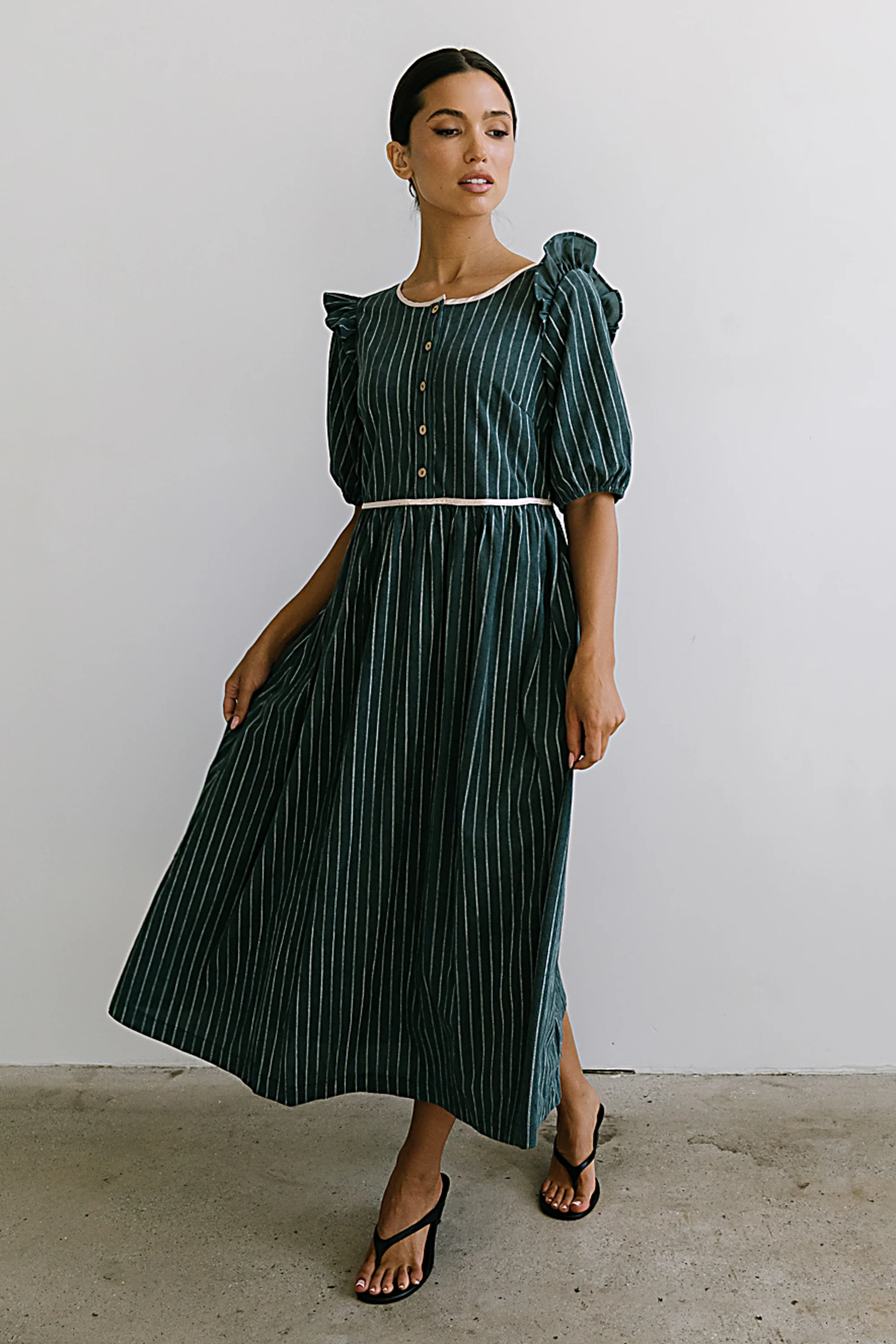 Berlin Corduroy Baby Doll Midi Dress in Green - FINAL SALE - Image 3