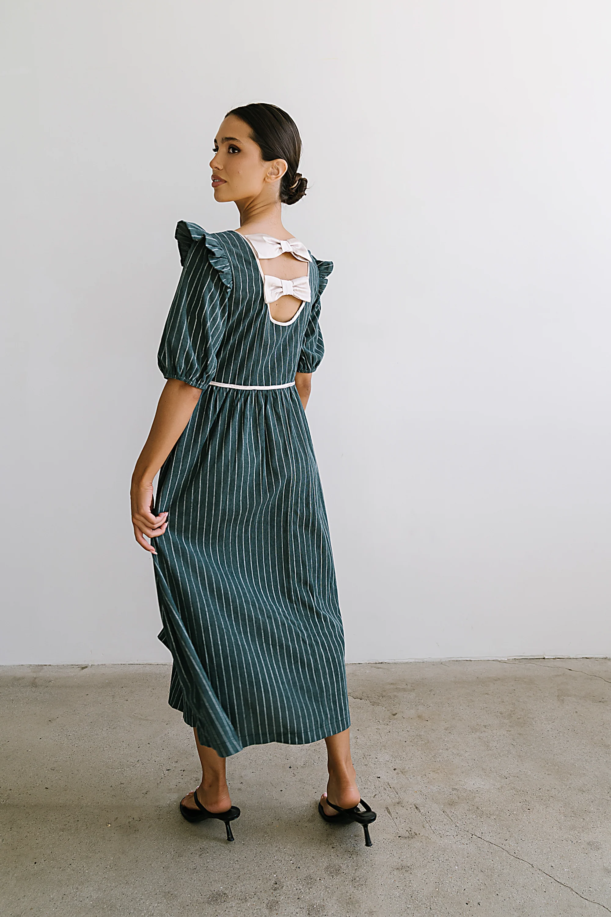 Berlin Corduroy Baby Doll Midi Dress in Green - FINAL SALE - Image 4