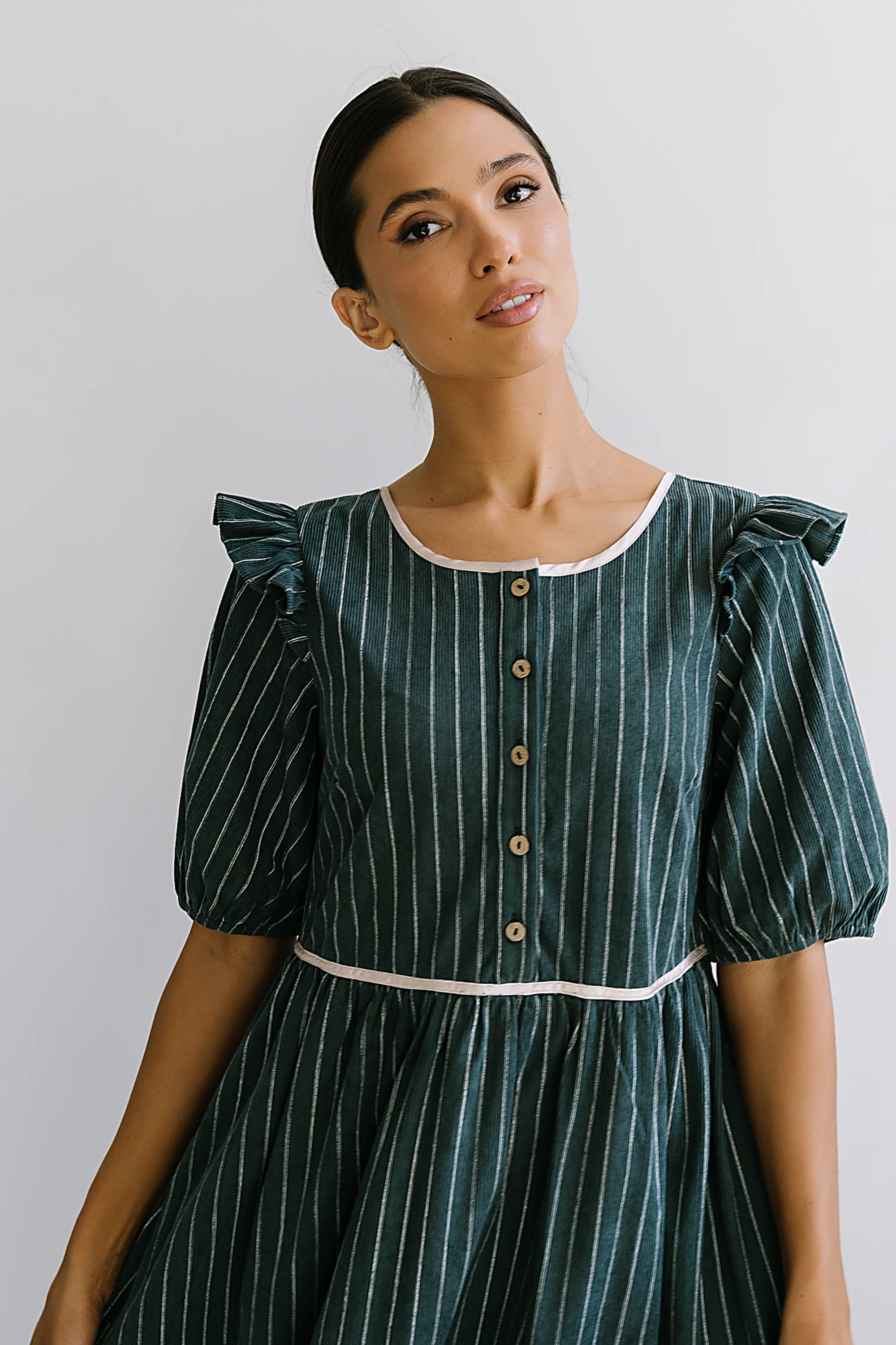 Berlin Corduroy Baby Doll Midi Dress in Green - FINAL SALE - Image 5