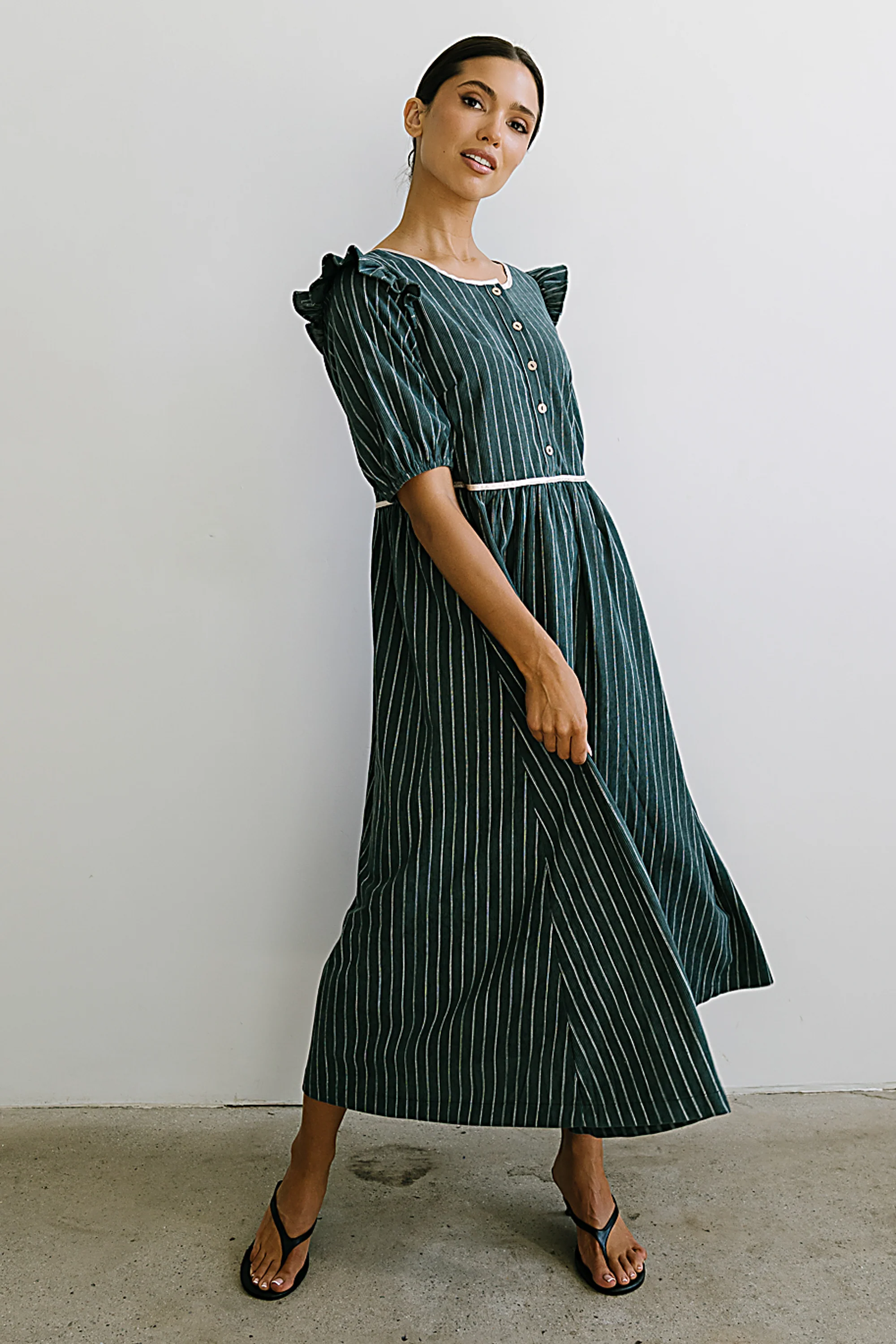 Berlin Corduroy Baby Doll Midi Dress in Green - FINAL SALE - Image 7