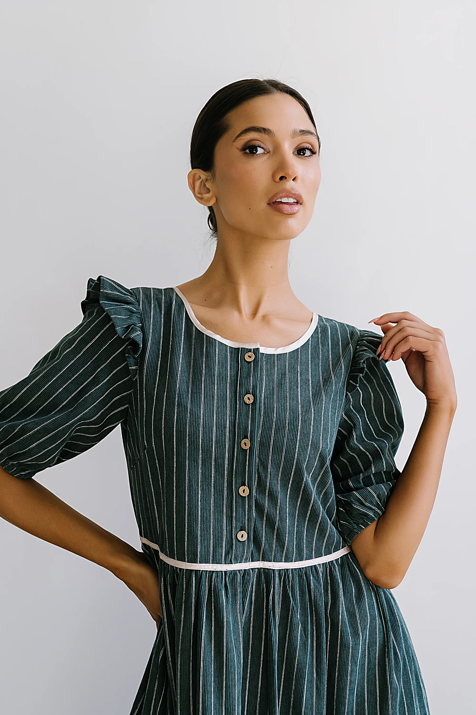 Berlin Corduroy Baby Doll Midi Dress in Green - FINAL SALE - Image 8