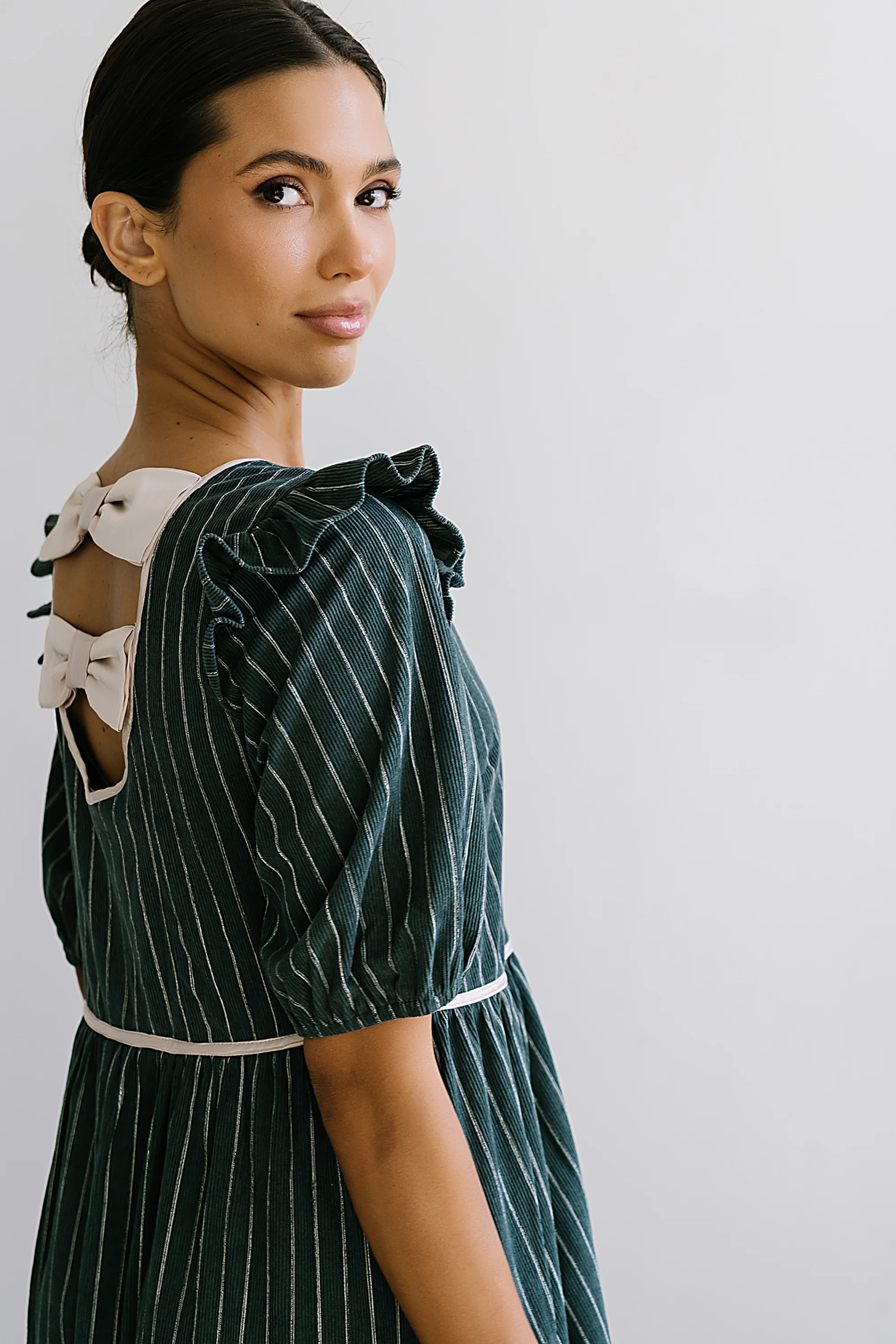 Berlin Corduroy Baby Doll Midi Dress in Green - FINAL SALE - Image 9