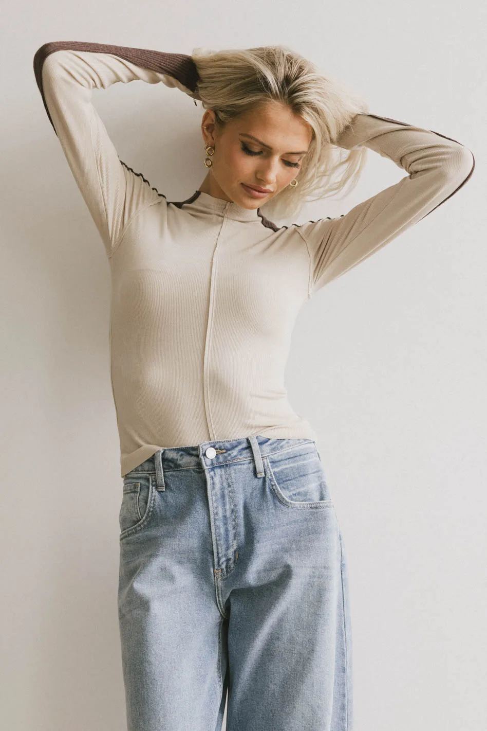 Cleo Ribbed Top in Bone - FINAL SALE - Image 2