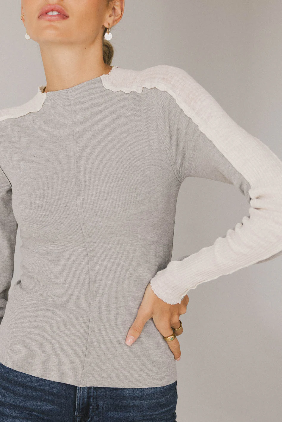 Cleo Ribbed Top in Grey - FINAL SALE - Image 3