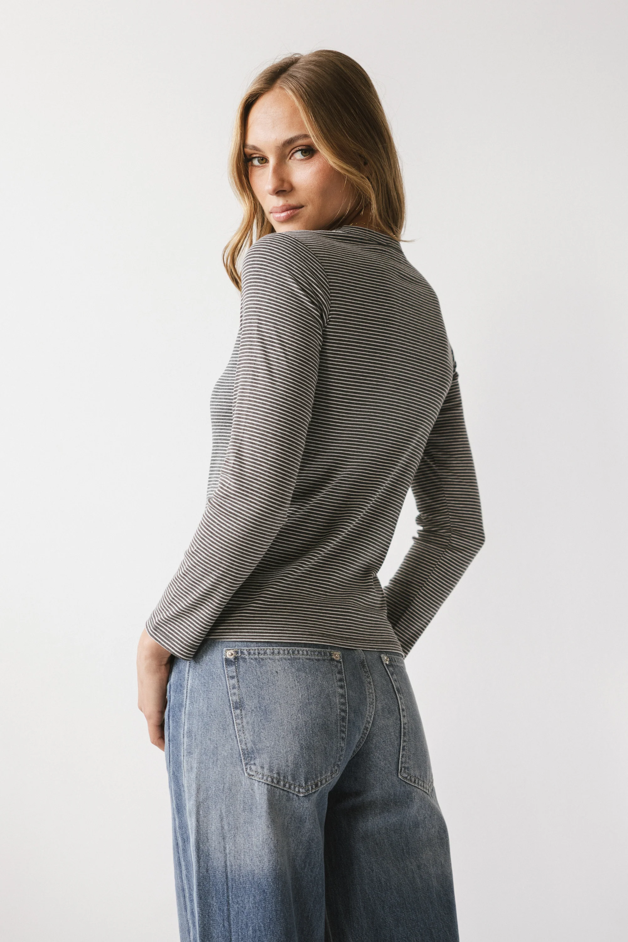 Makayla Shirt in Striped Charcoal - FINAL SALE - Image 3