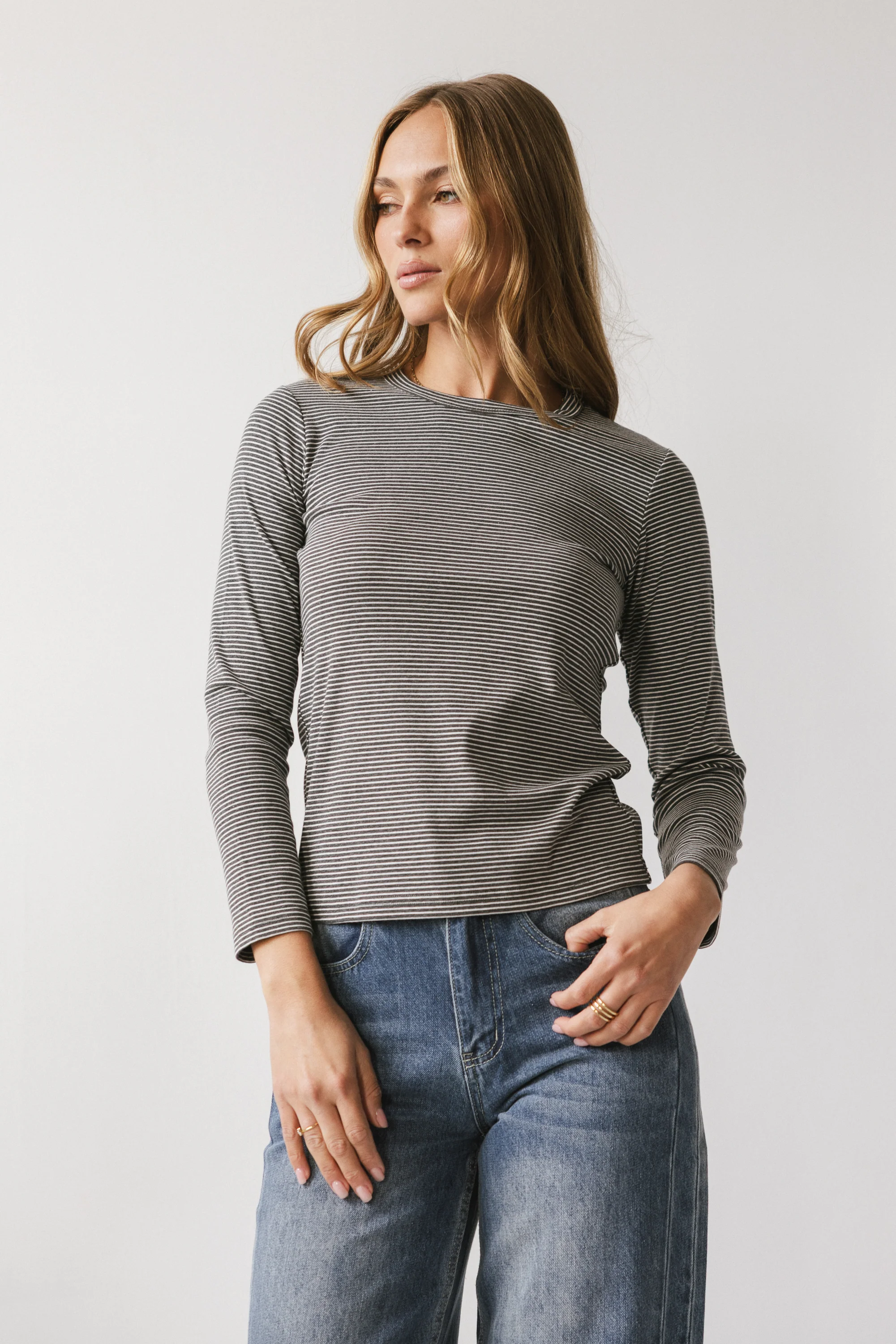 Makayla Shirt in Striped Charcoal - FINAL SALE - Image 5