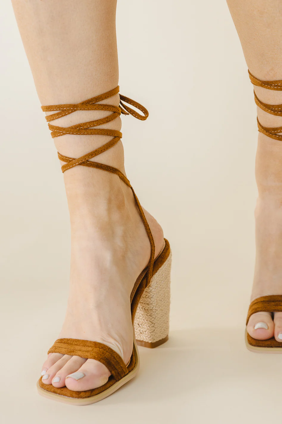 Bianca Lace Up Heels in Camel - FINAL SALE - Image 3