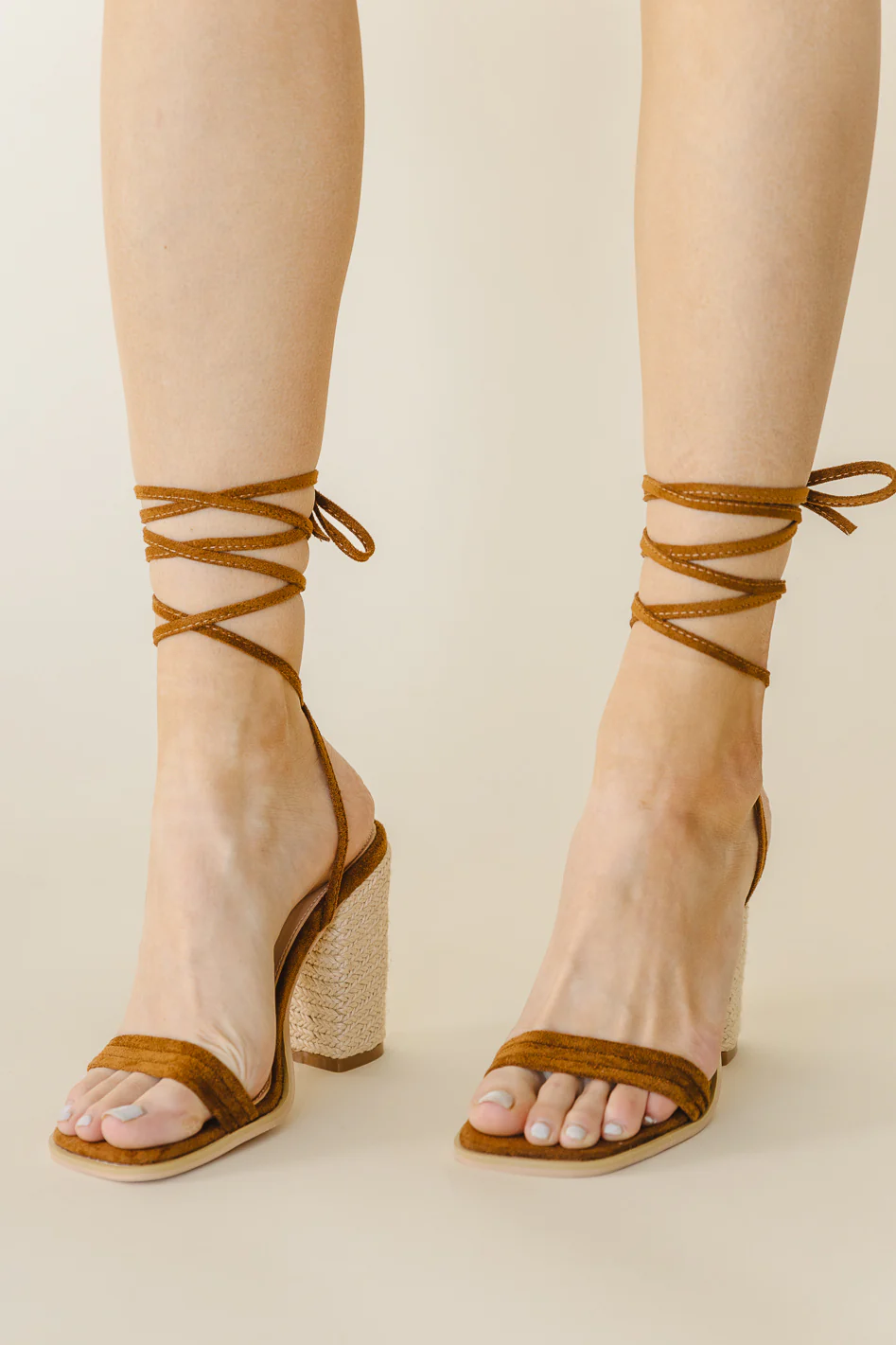 Bianca Lace Up Heels in Camel - FINAL SALE - Image 4
