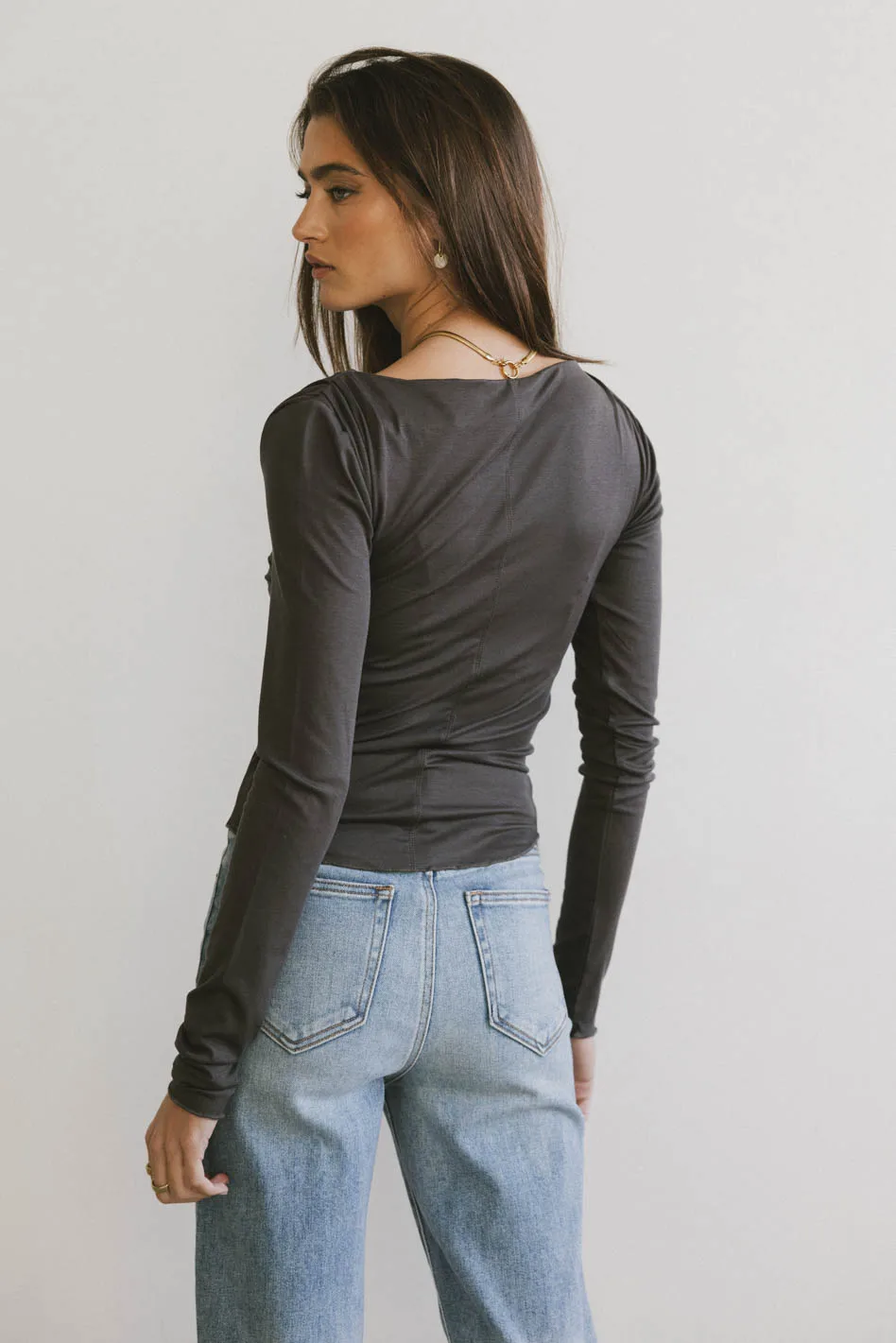 Bianca Ruched Top in Charcoal - FINAL SALE - Image 2