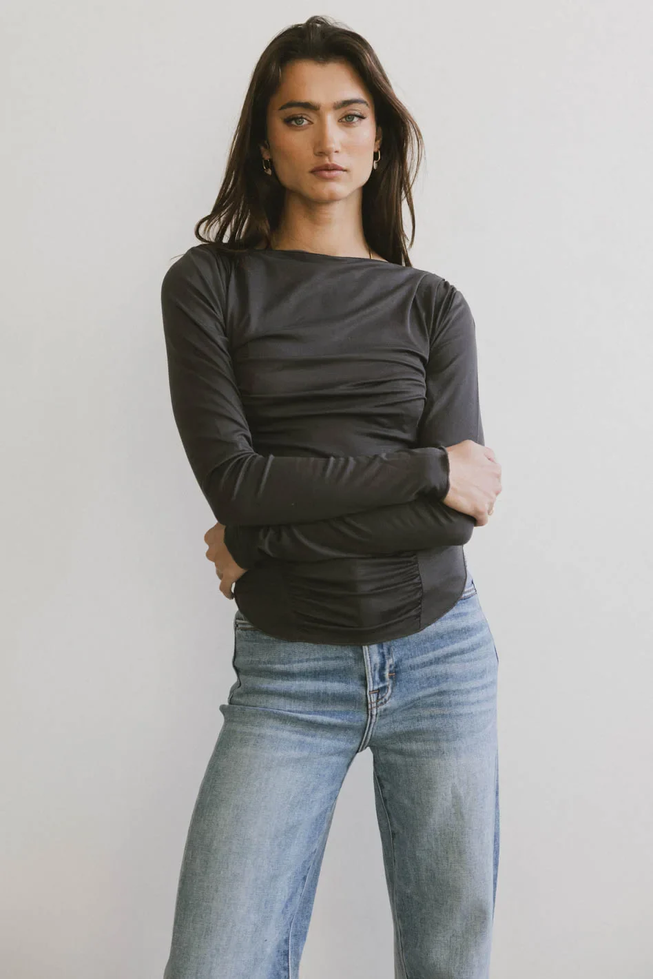 Bianca Ruched Top in Charcoal - FINAL SALE - Image 3