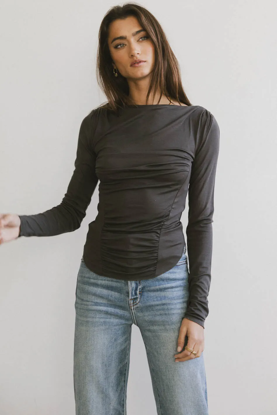 Bianca Ruched Top in Charcoal - FINAL SALE - Image 4