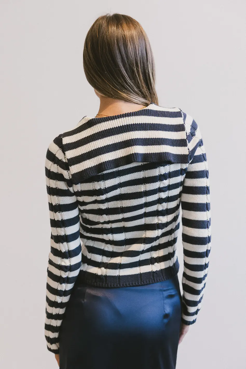 Blakley Cable Knit Sweater in Navy - FINAL SALE - Image 2