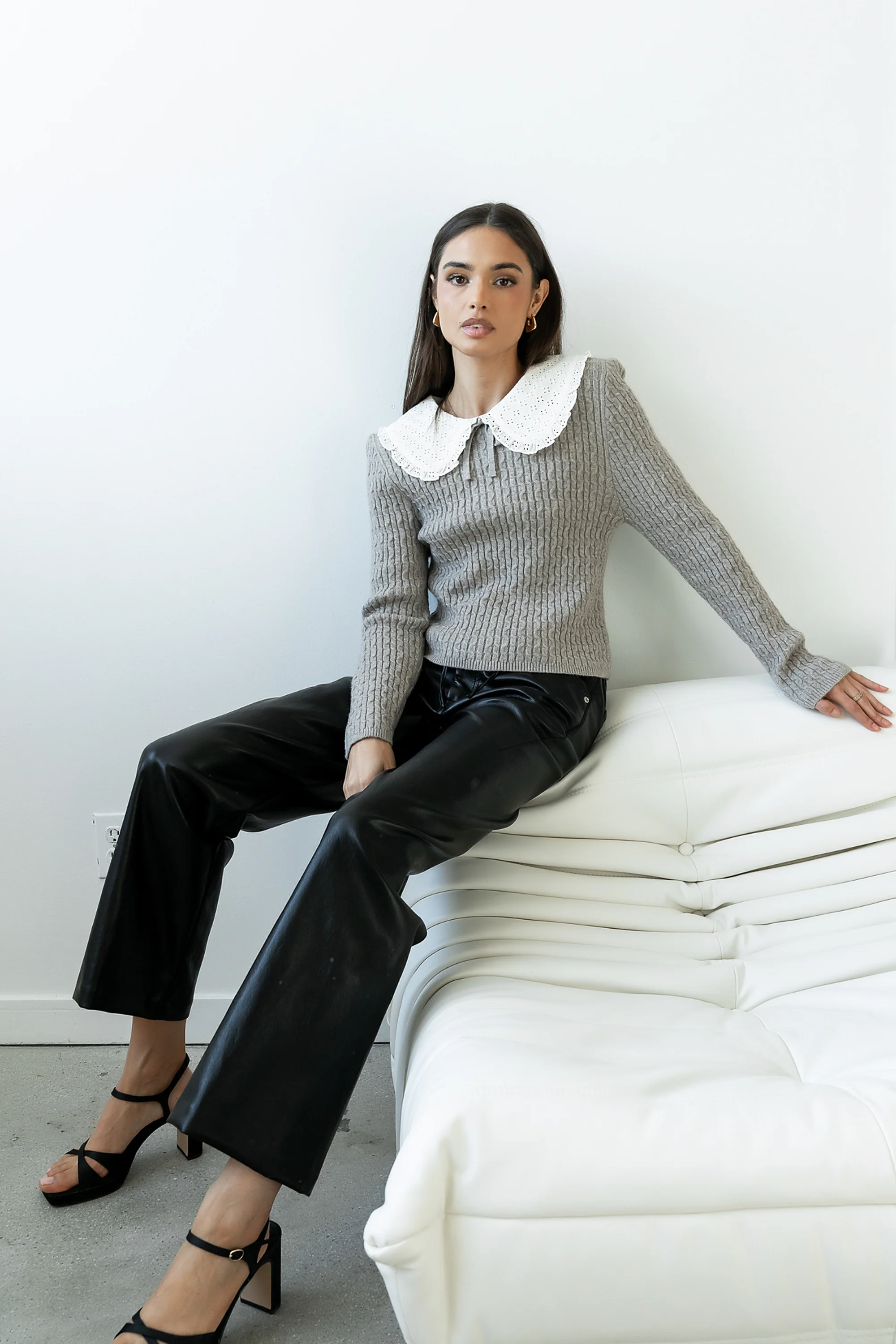 Bobbi Collared Sweater in Grey - FINAL SALE - Image 2