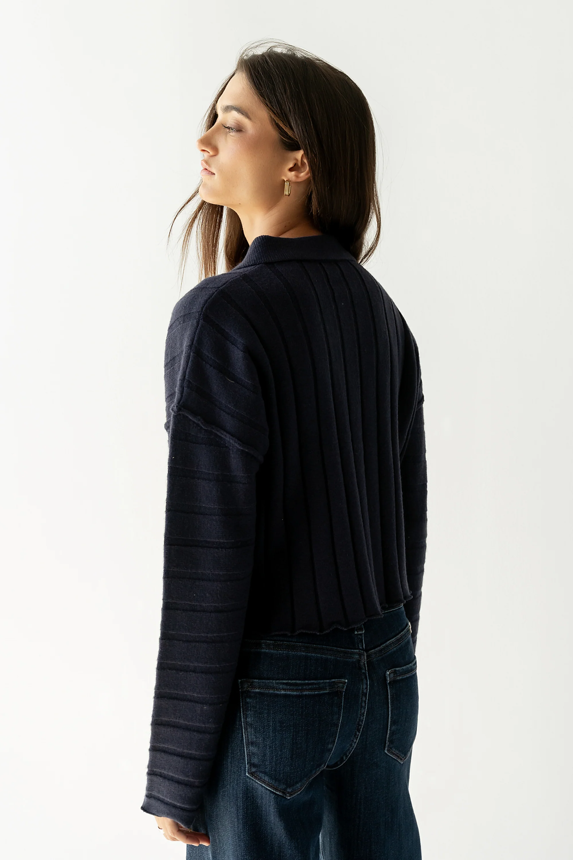 Brandi Collared Sweater in Navy - Image 3