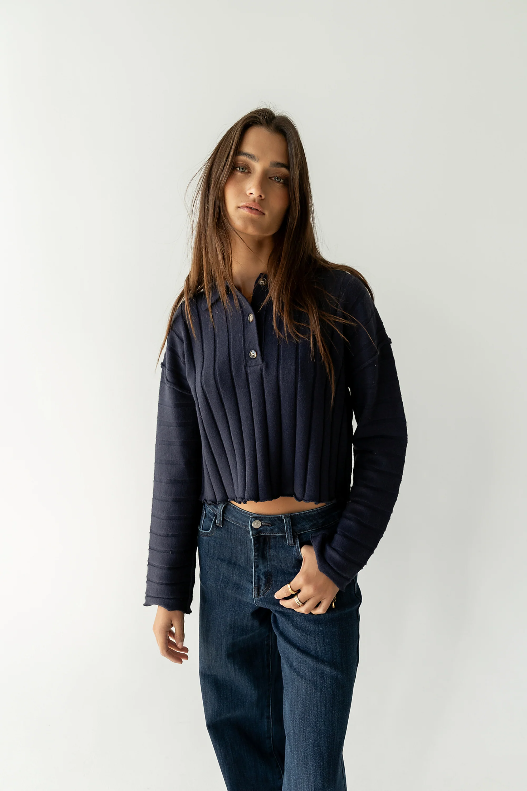 Brandi Collared Sweater in Navy - Image 4