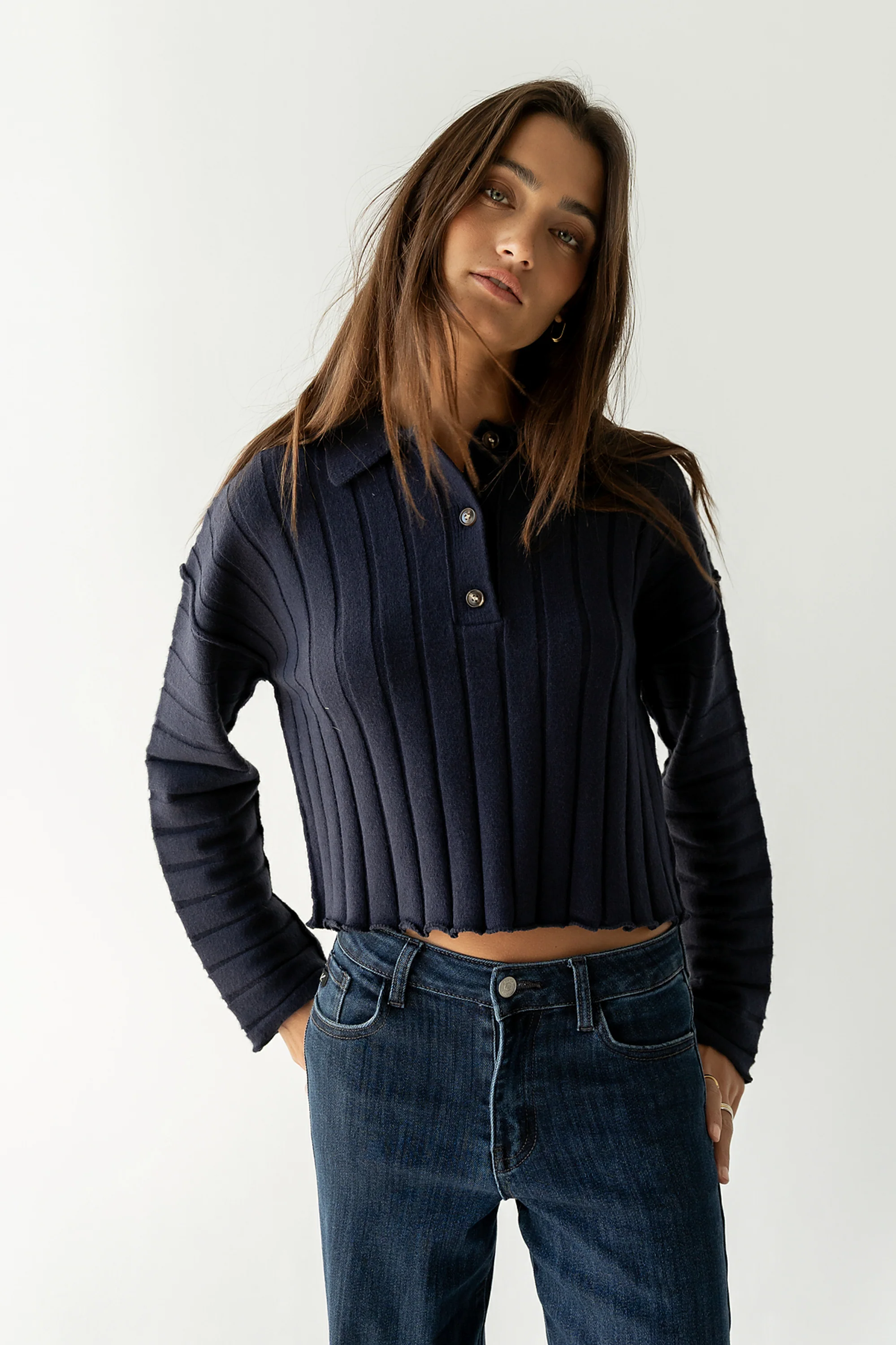 Brandi Collared Sweater in Navy - Image 5
