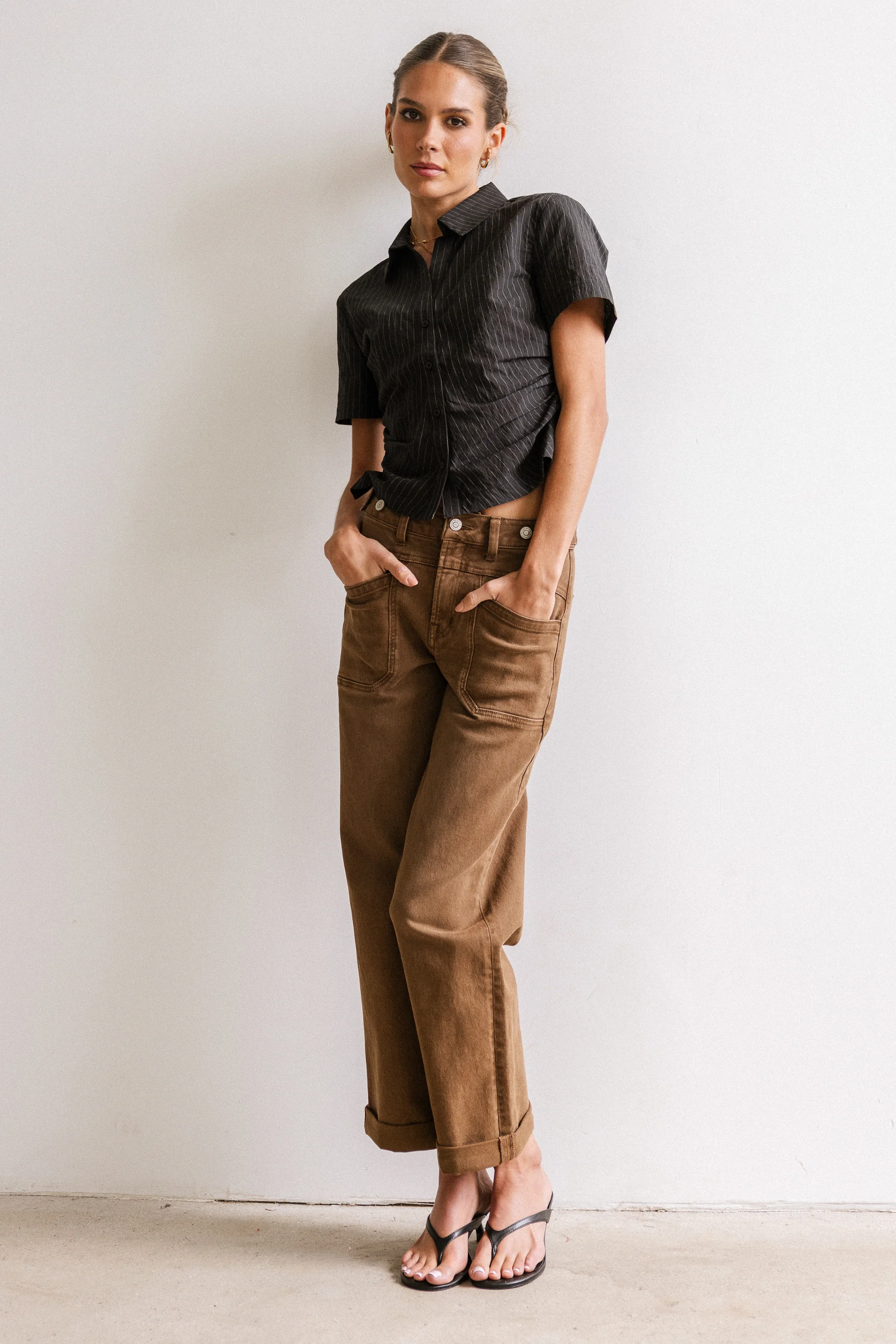 Brandy Ruched Button Up in Black - FINAL SALE - Image 2
