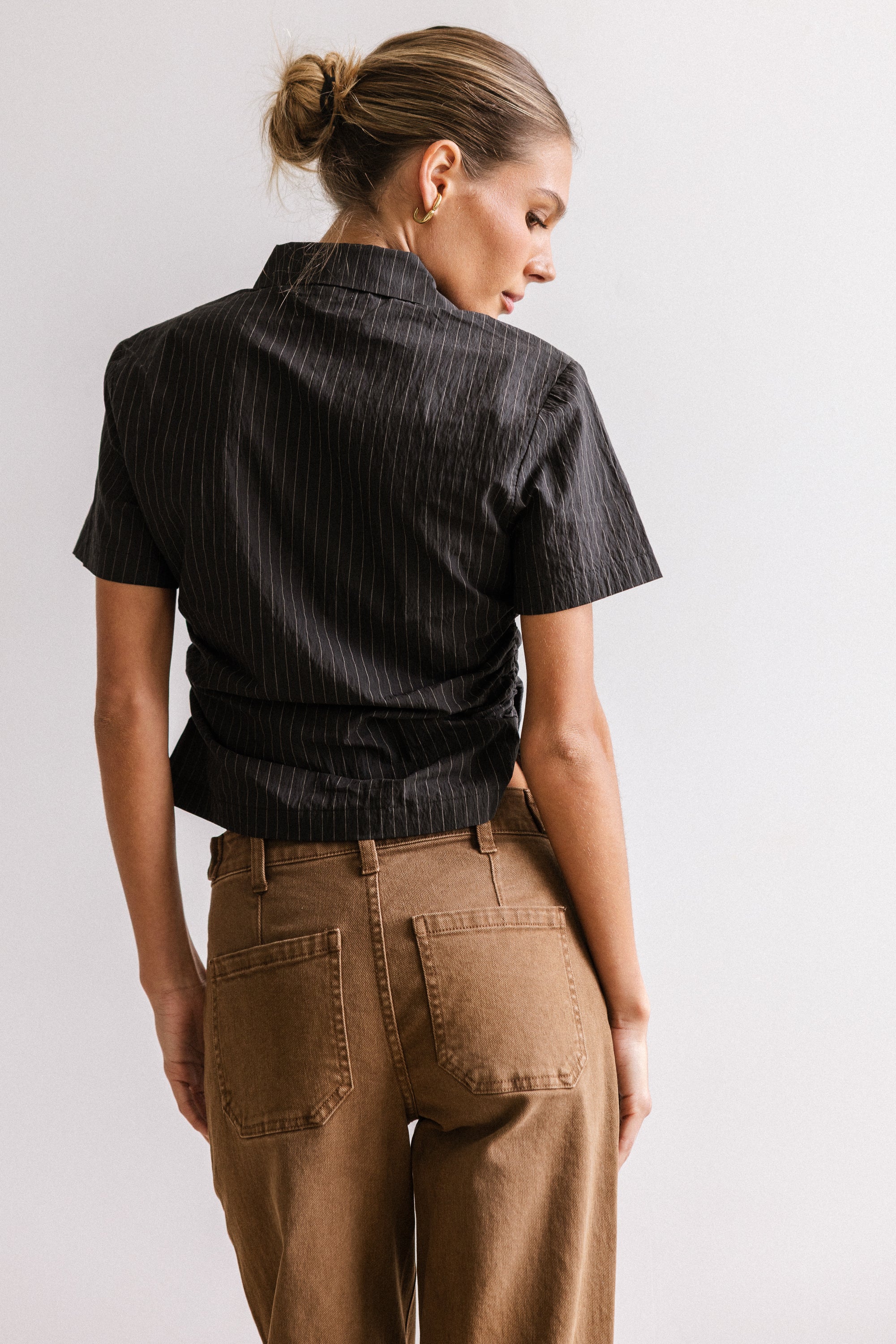 Brandy Ruched Button Up in Black - FINAL SALE - Image 3