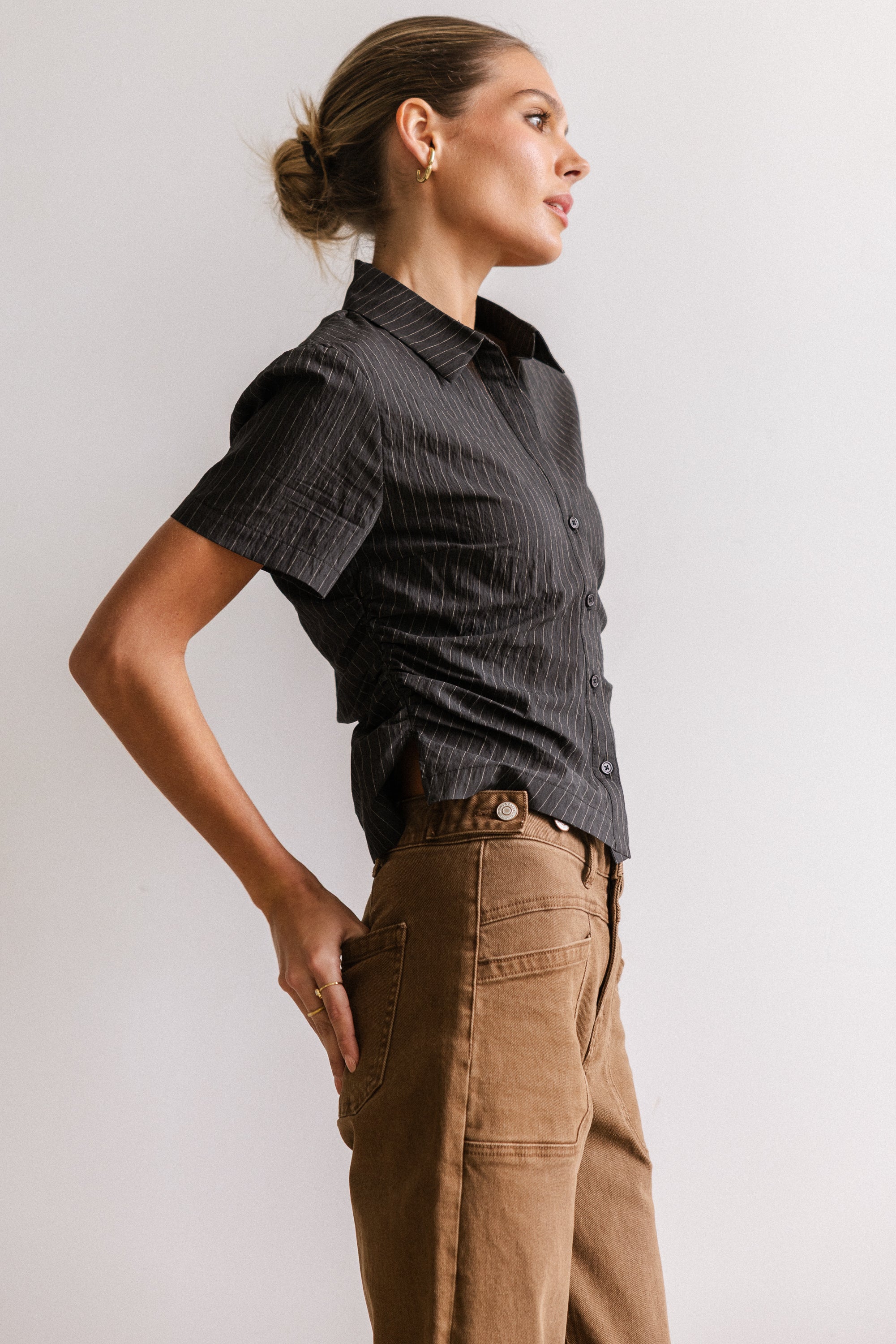 Brandy Ruched Button Up in Black - FINAL SALE - Image 6