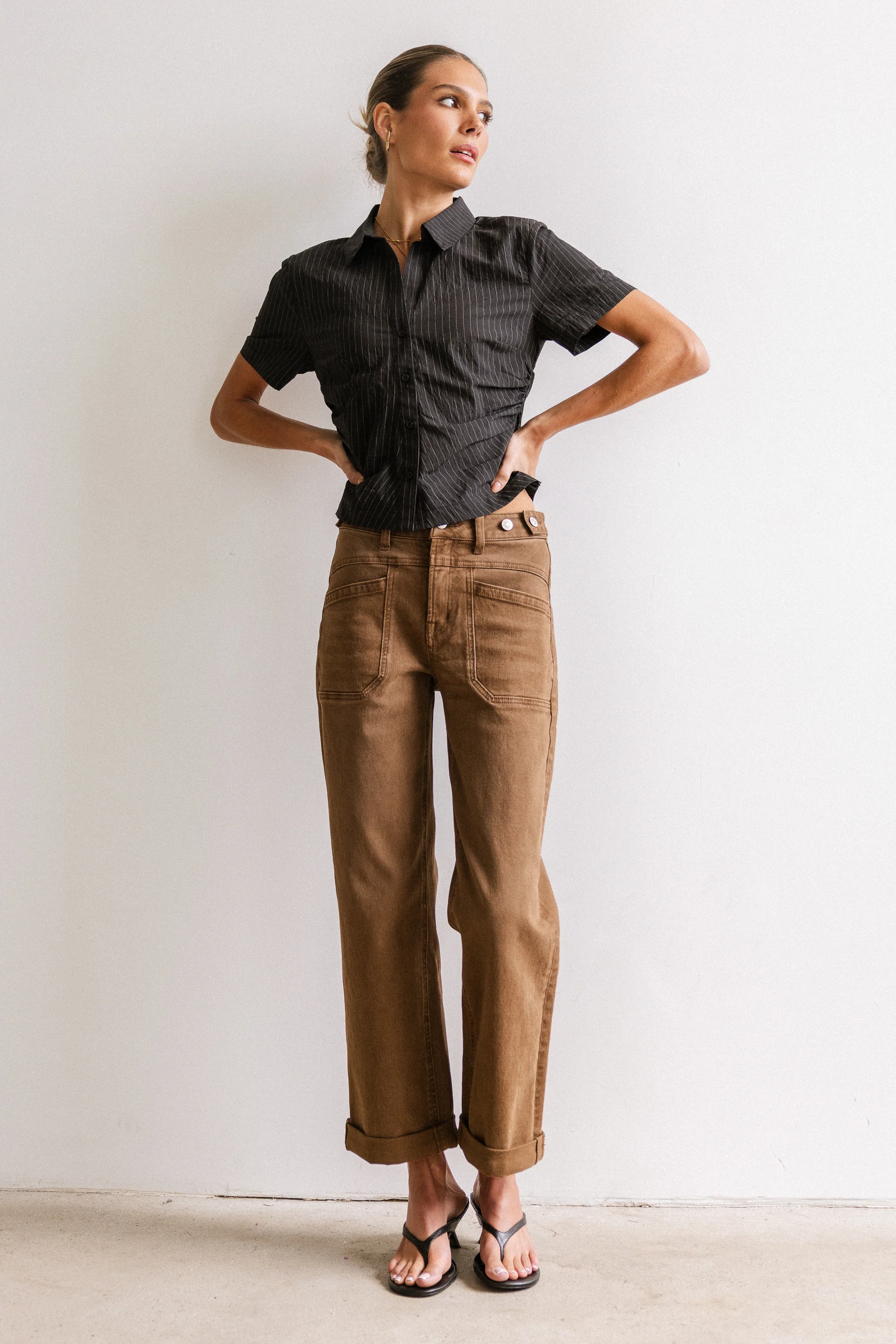 Brandy Ruched Button Up in Black - FINAL SALE - Image 7
