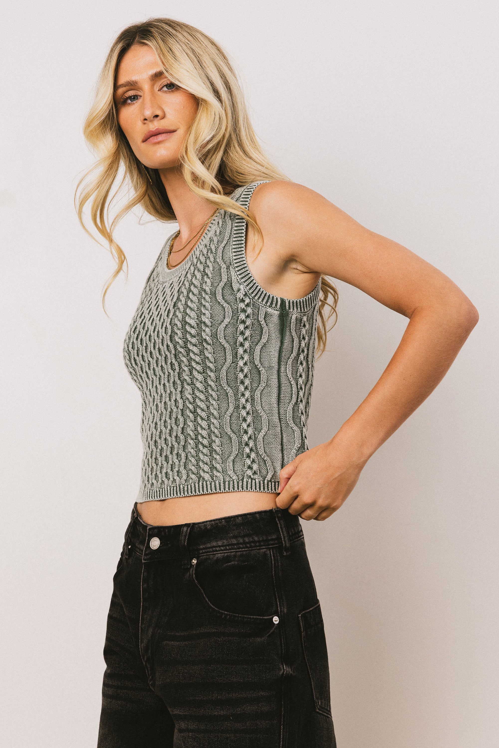 Brayden Cable Knit Sweater in Green - FINAL SALE