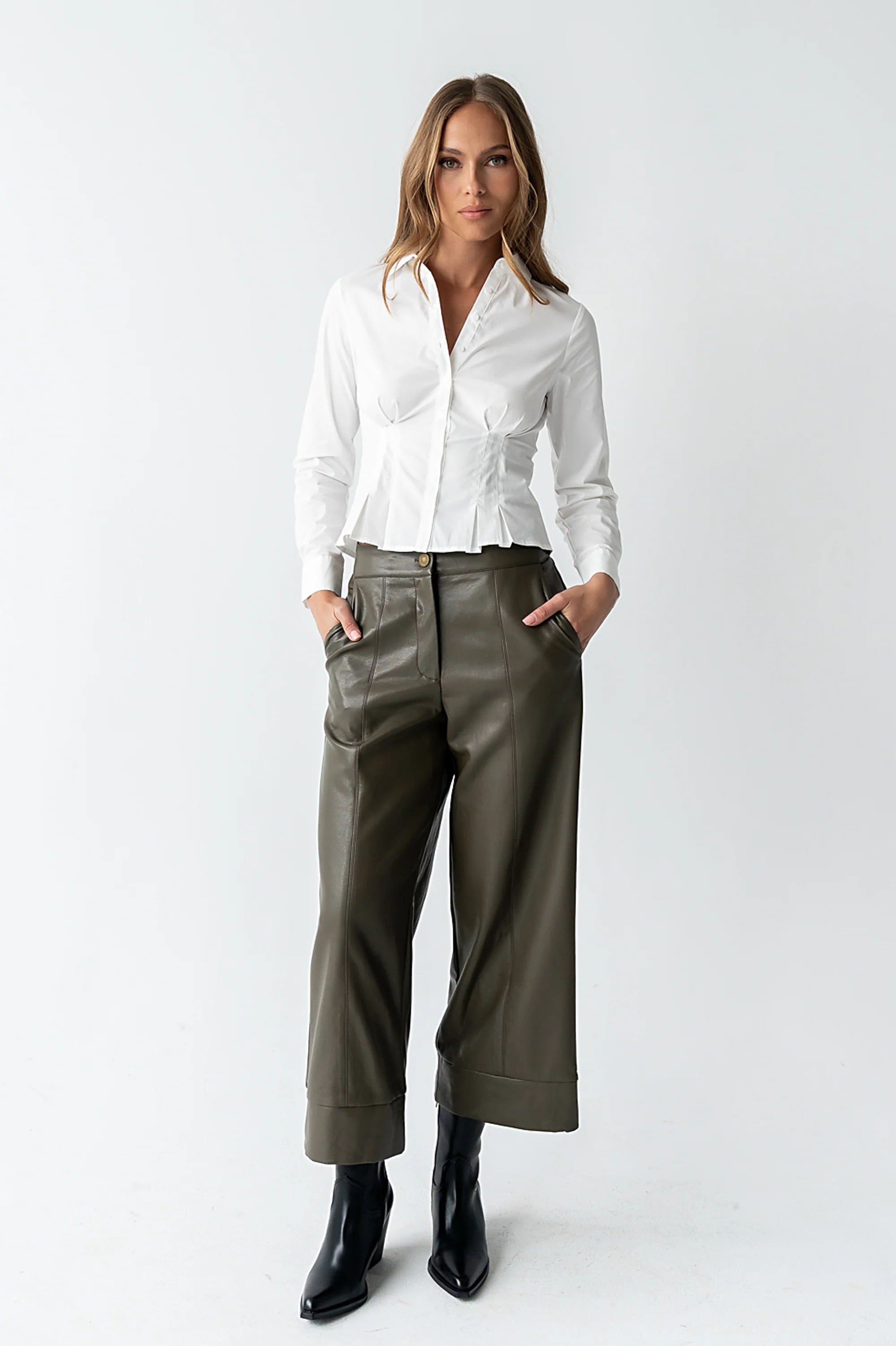 Brecken Pleated Button Up in White - Image 2