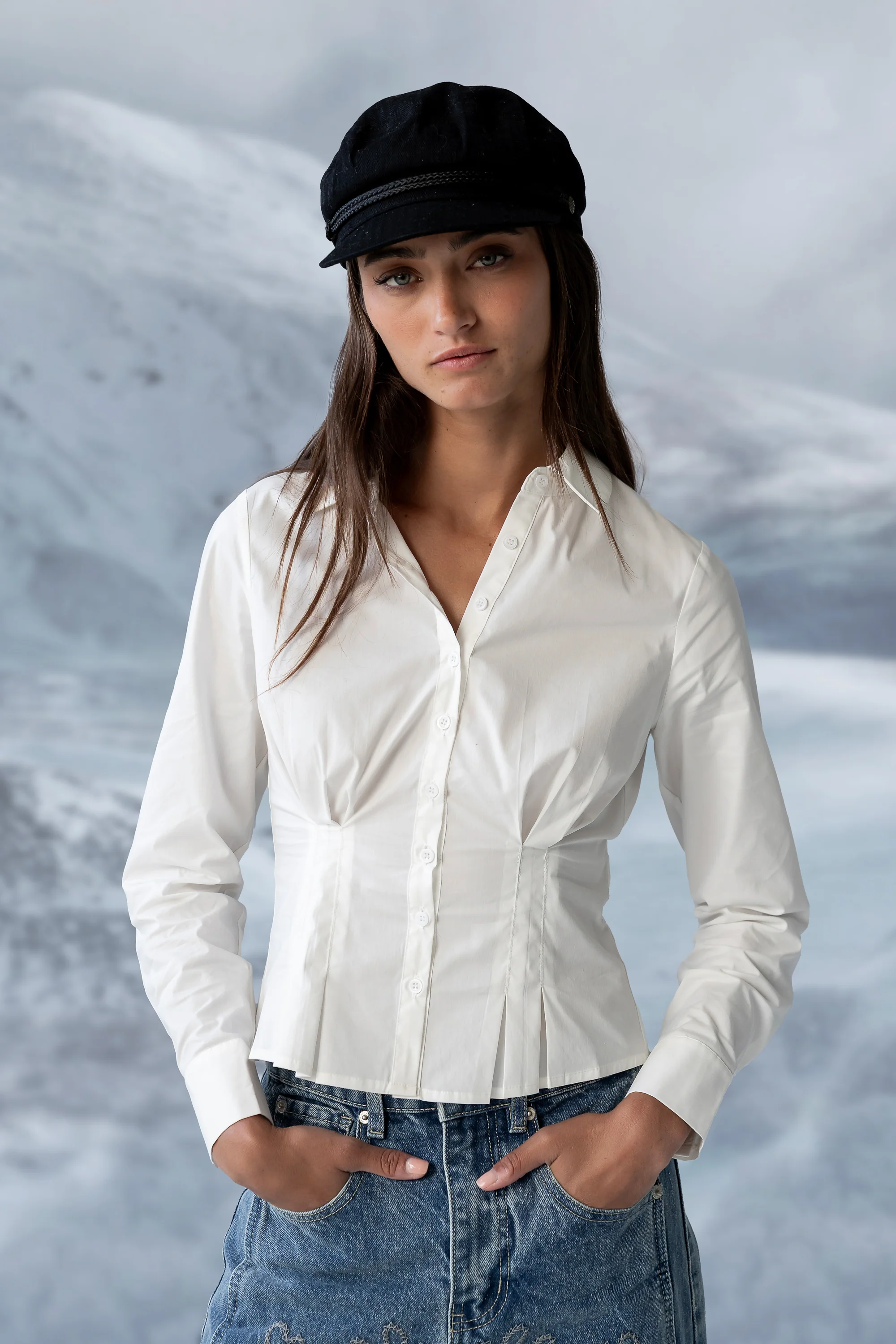 Brecken Pleated Button Up in White - Image 6