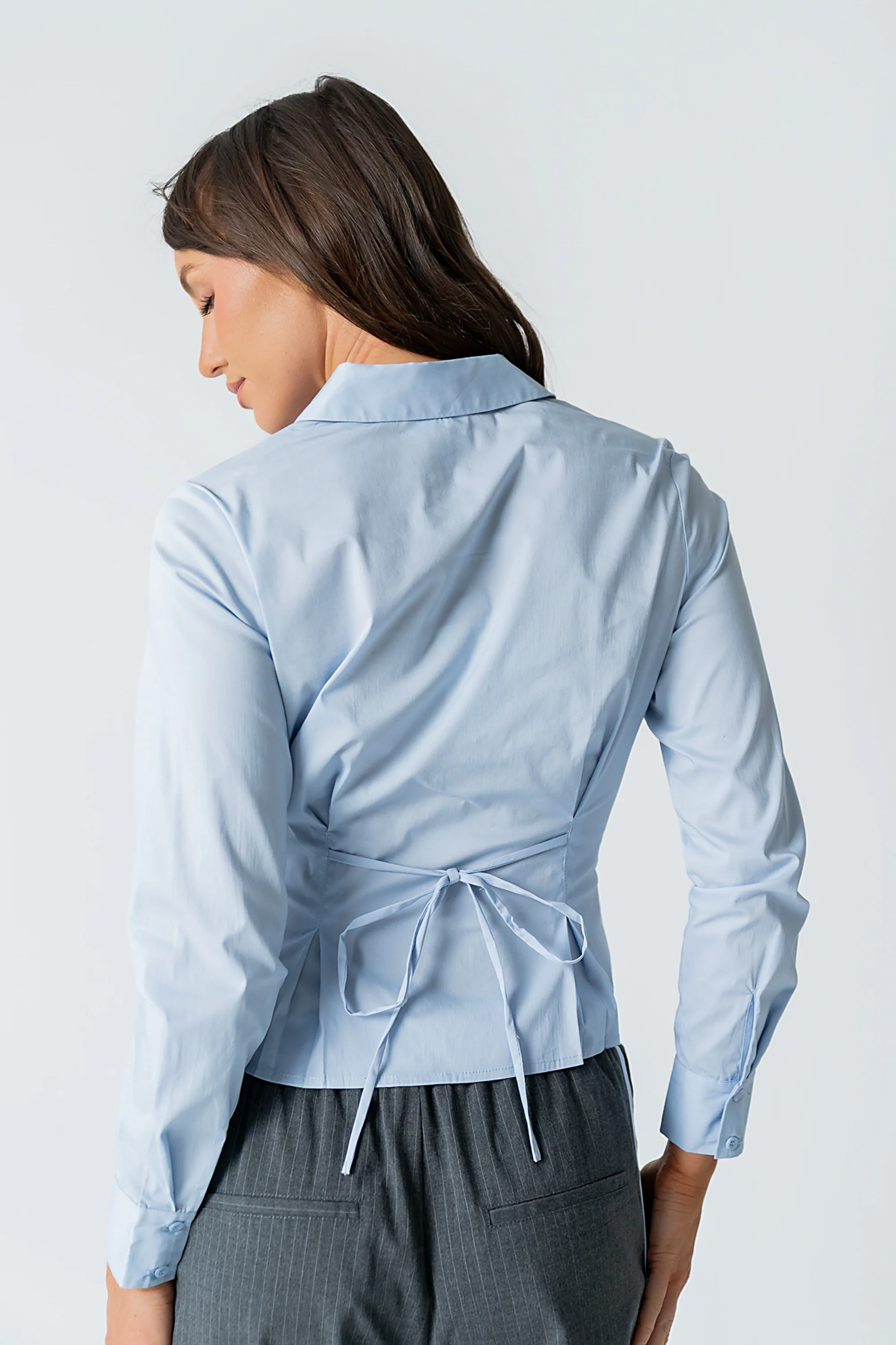 Brecken Pleated Button Up in Light Blue - Image 5