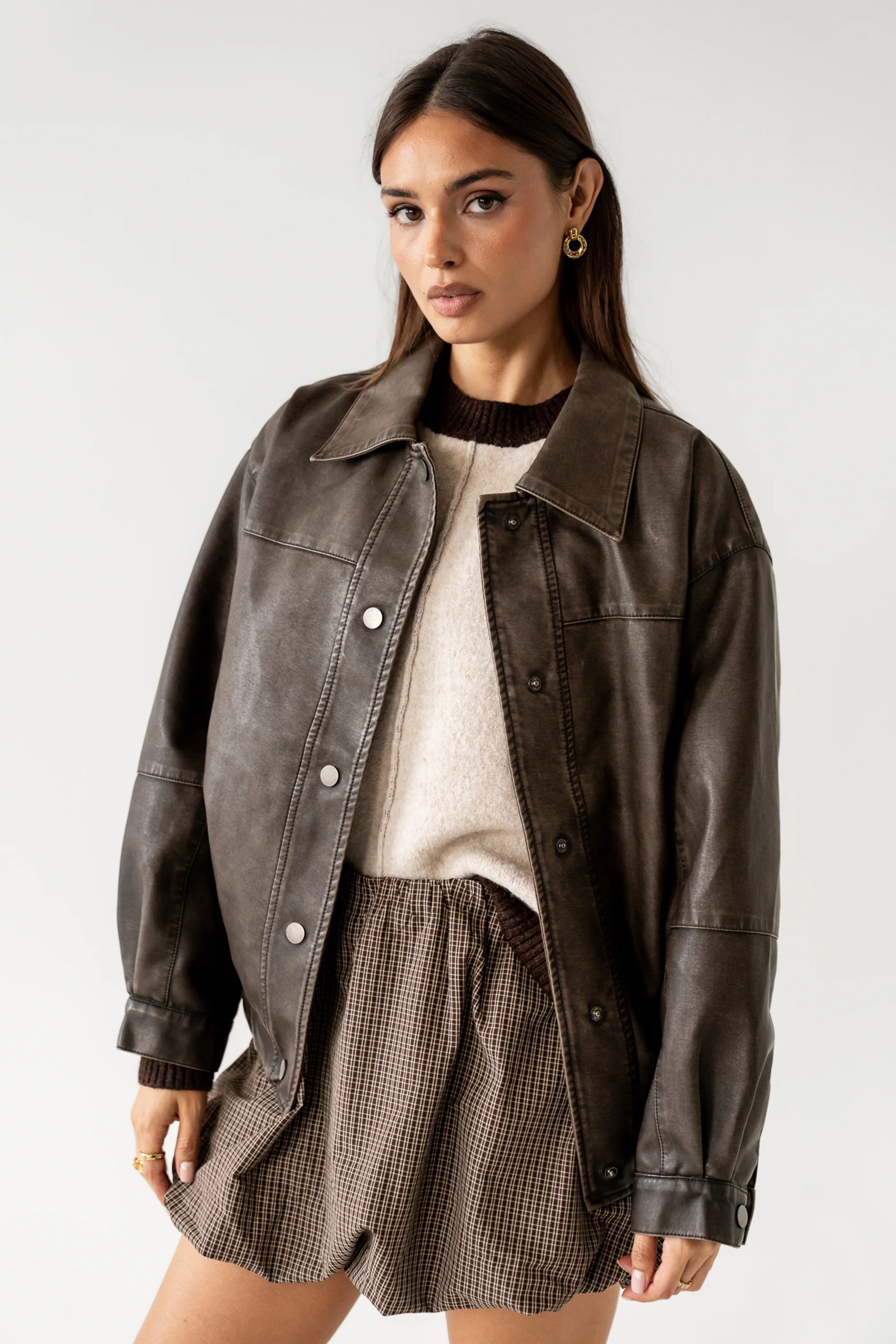 Brecken Vegan Leather Jacket in Brown - FINAL SALE - Image 2