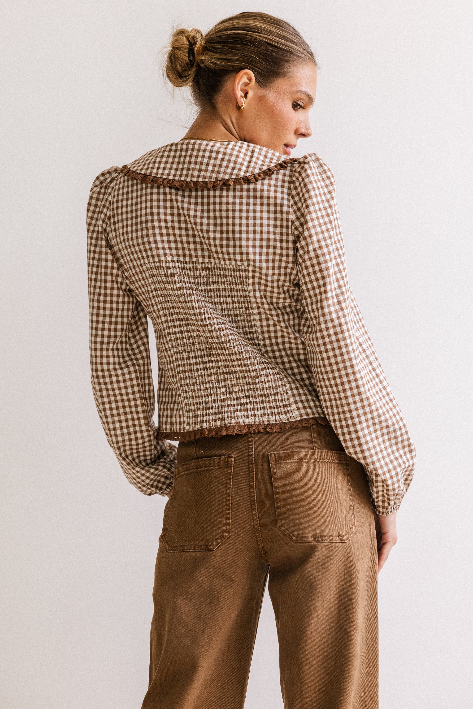 Brenna Gingham Blouse in Mocha - FINAL SALE - Image 2