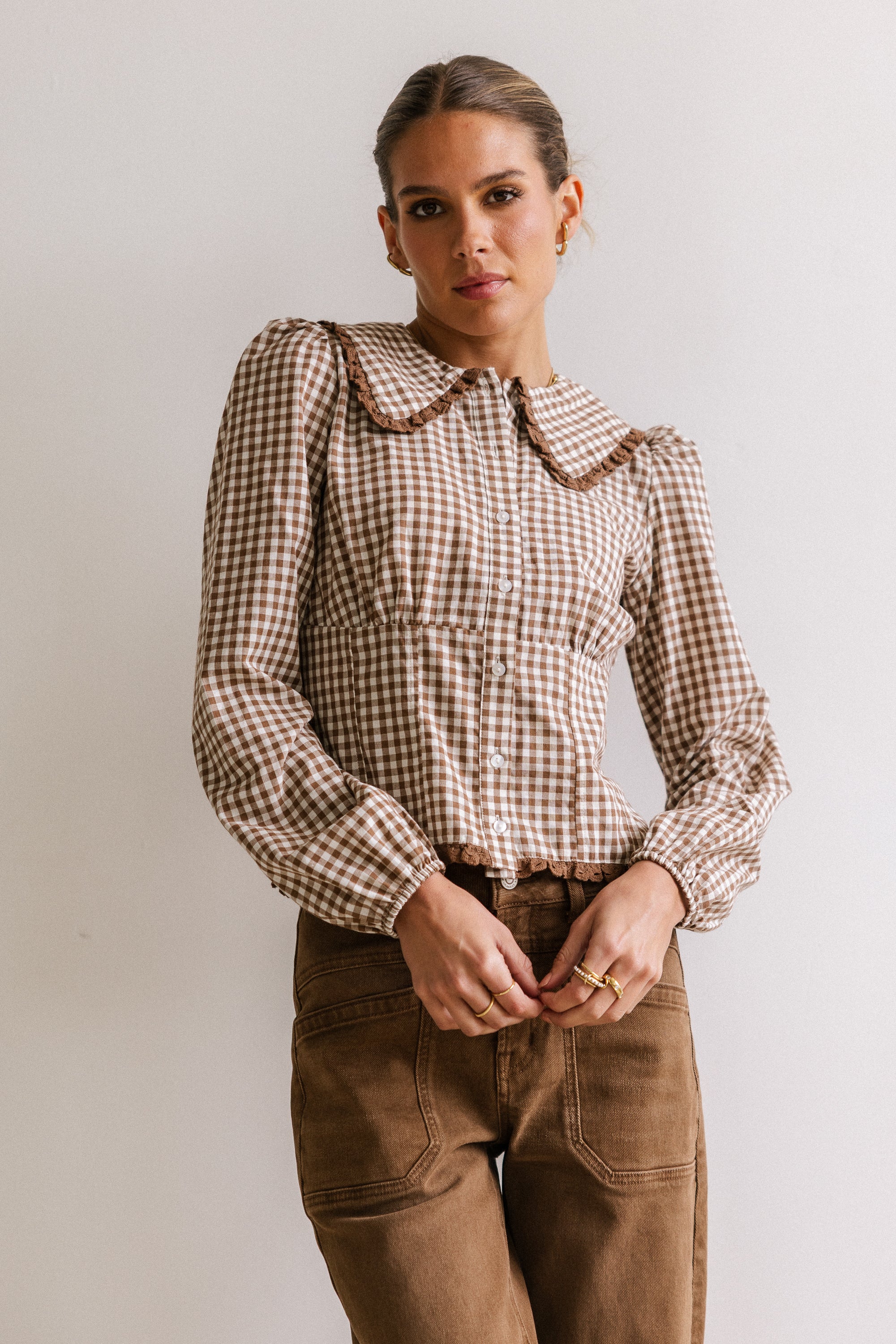 Brenna Gingham Blouse in Mocha - FINAL SALE - Image 3