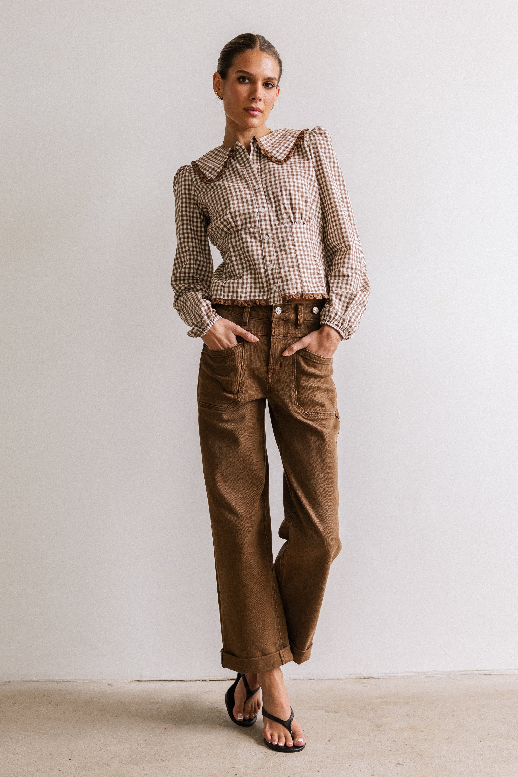 Brenna Gingham Blouse in Mocha - FINAL SALE - Image 4
